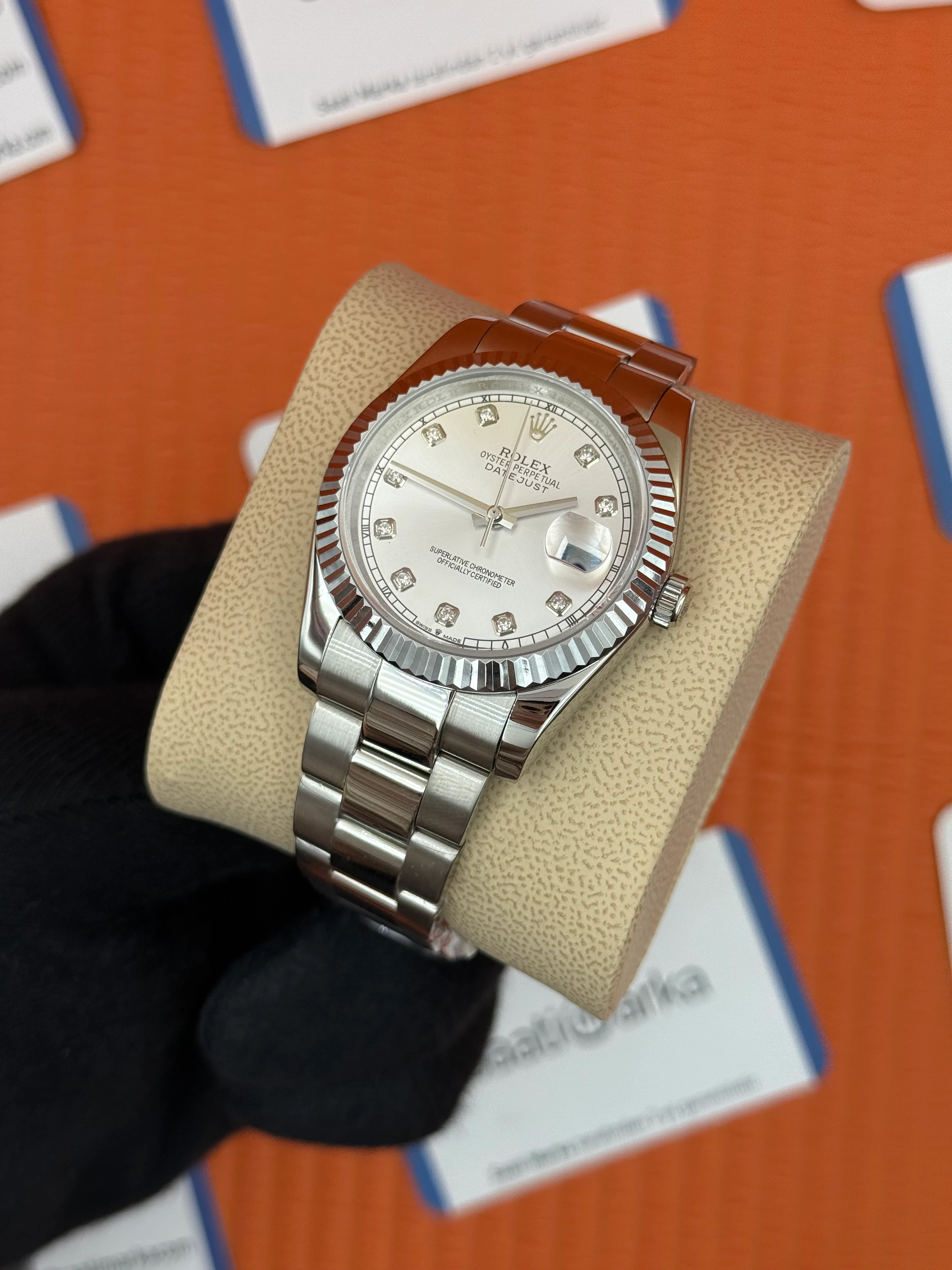 ROLEX Datejust baget taşlı white dial silver oyster kordon
