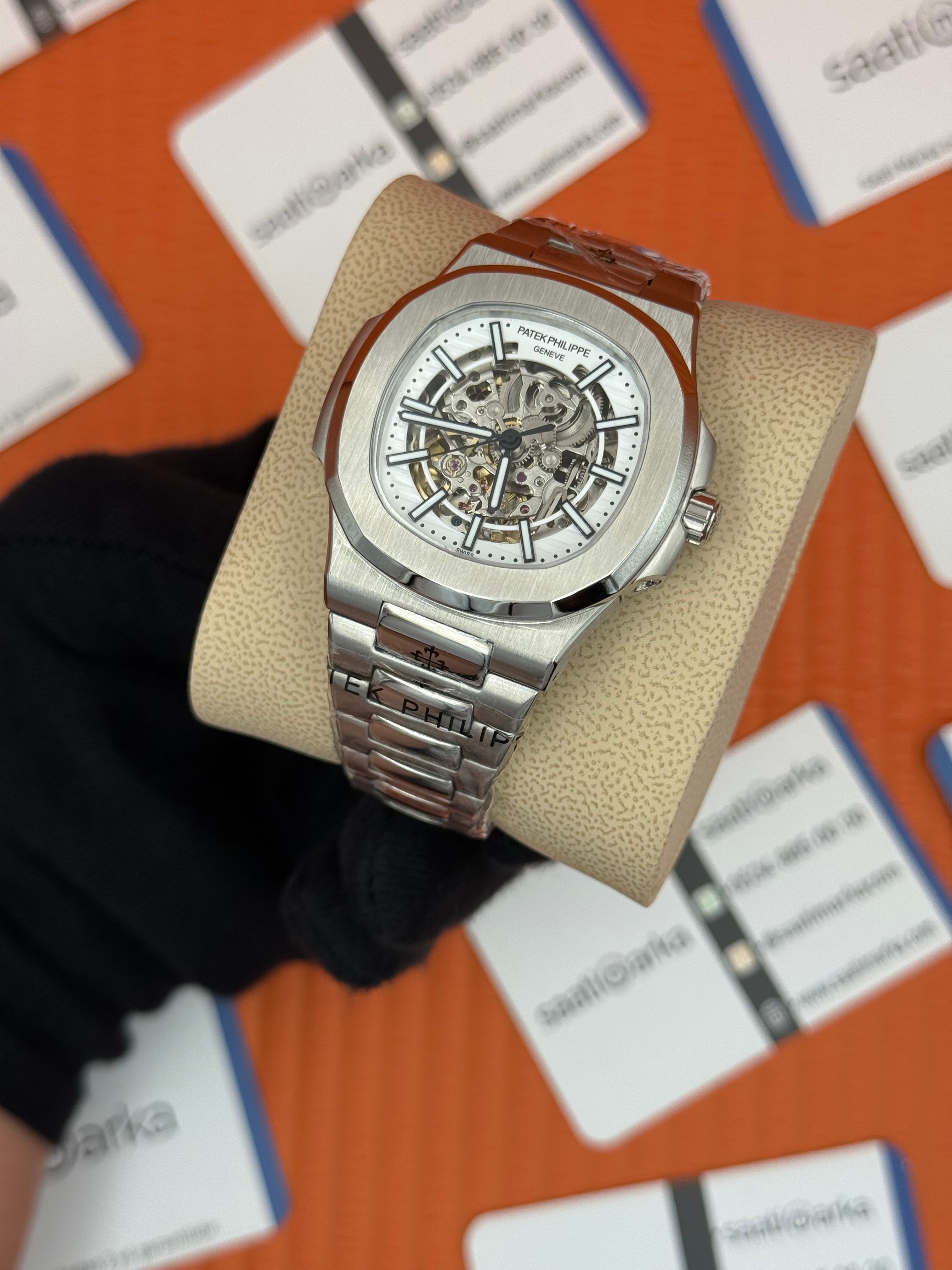 PATEK PHILIPPE SKELETON BEYAZ KADRAN SİLVER KASA-KORDON 