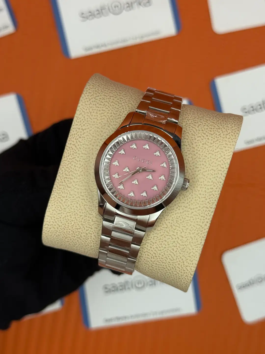GUCCI YA1265033 pembe kadran silver kasa kordon kadın kol saati