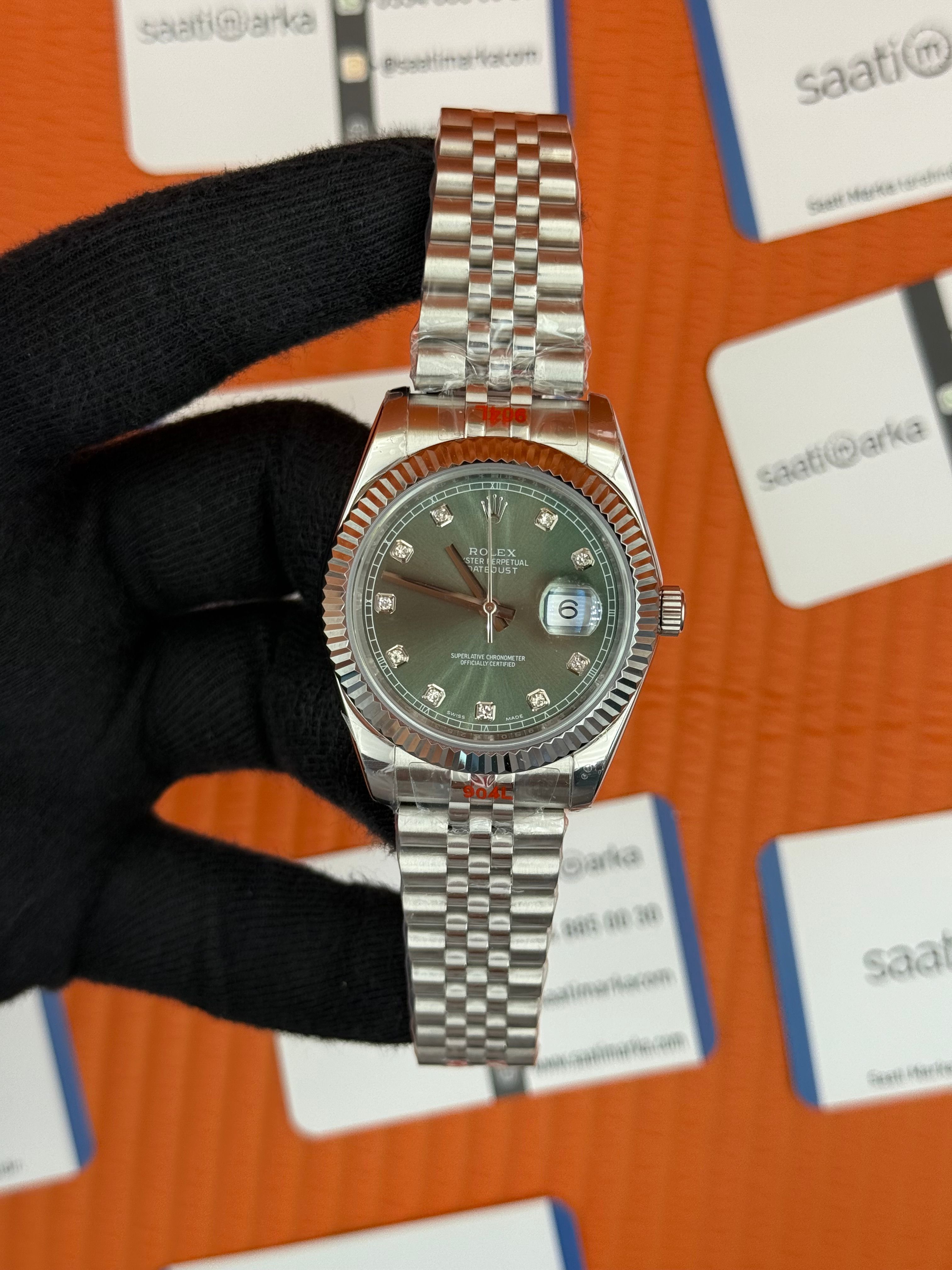 ROLEX Datejust baget taşlı green dial silver jubilee kordon
