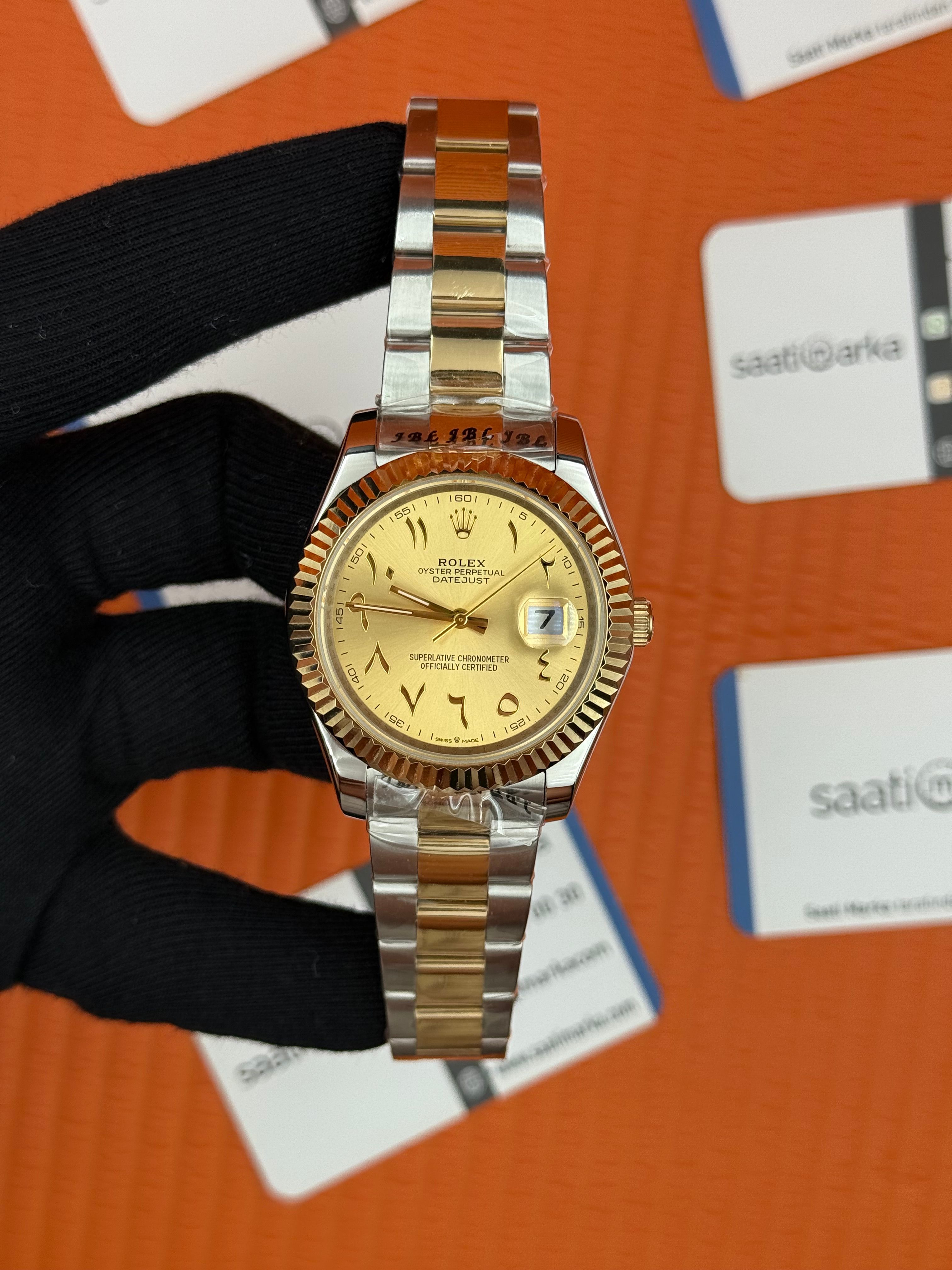 ROLEX Datejust arap indexli gold silver kasa-kordon oyster