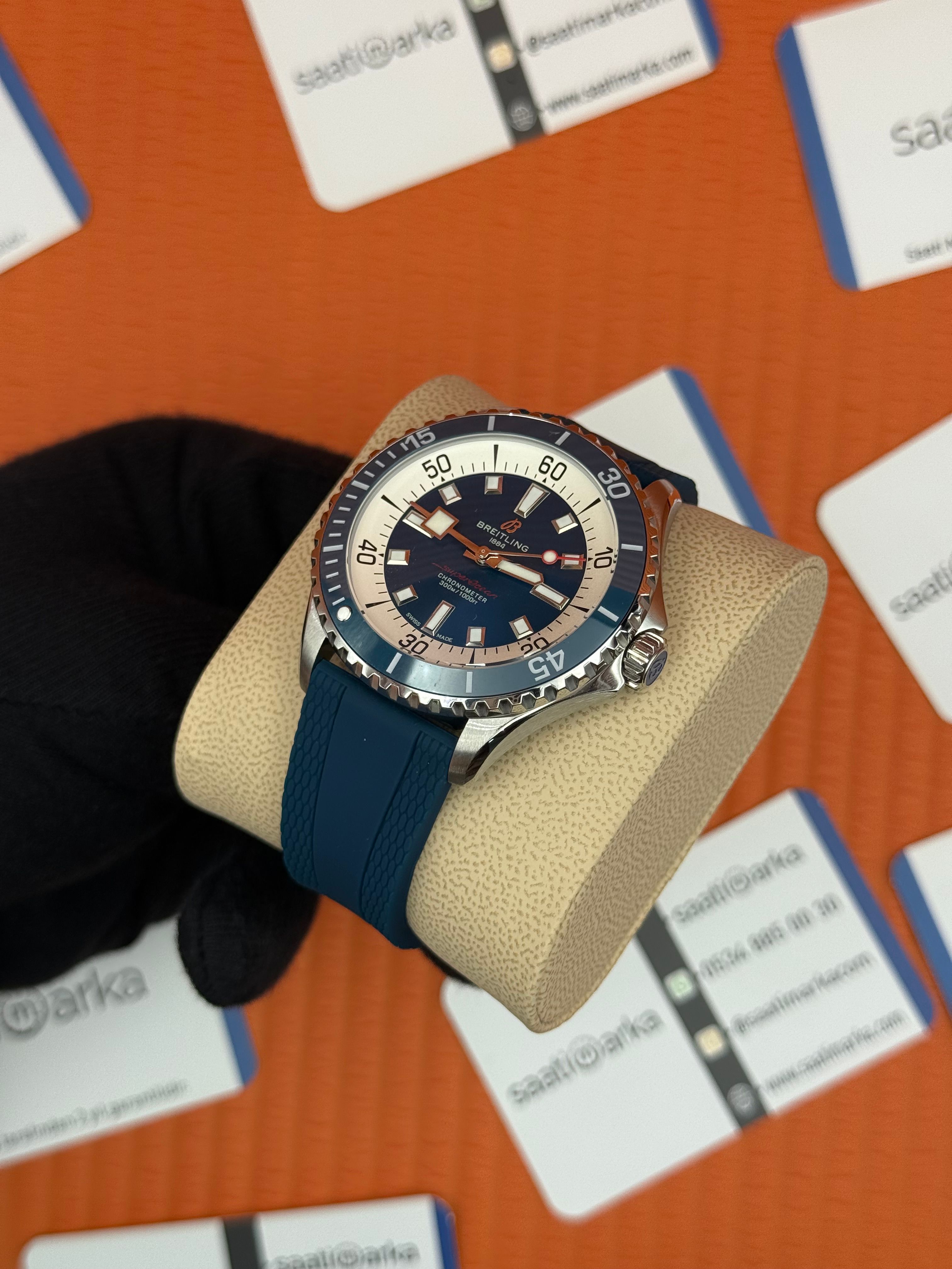 ROLEX Superocean lacivert kauçuk kordon lacivert kadran