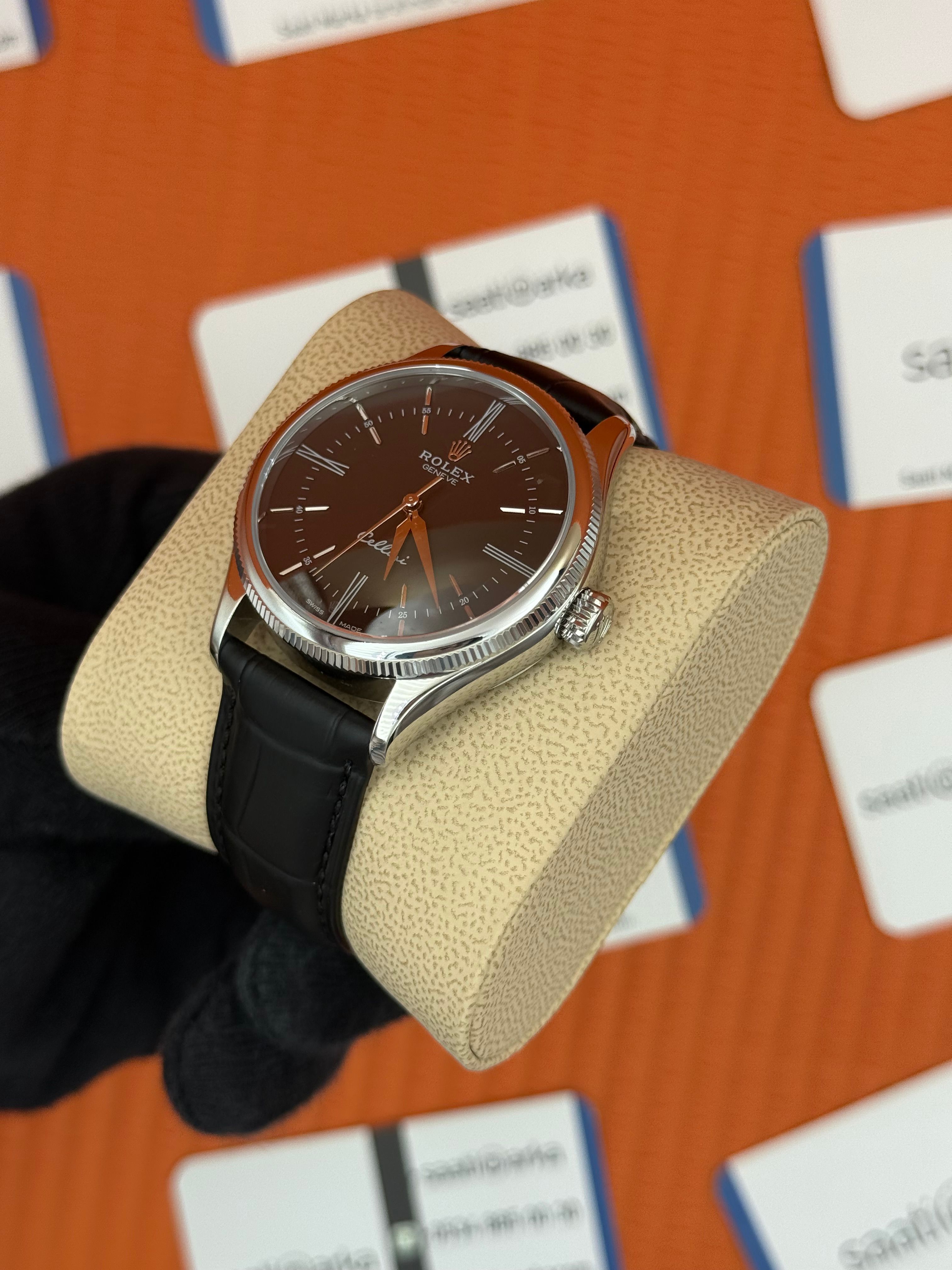 ROLEX Cellini silver kasa siyah kadran siyah deri kordon