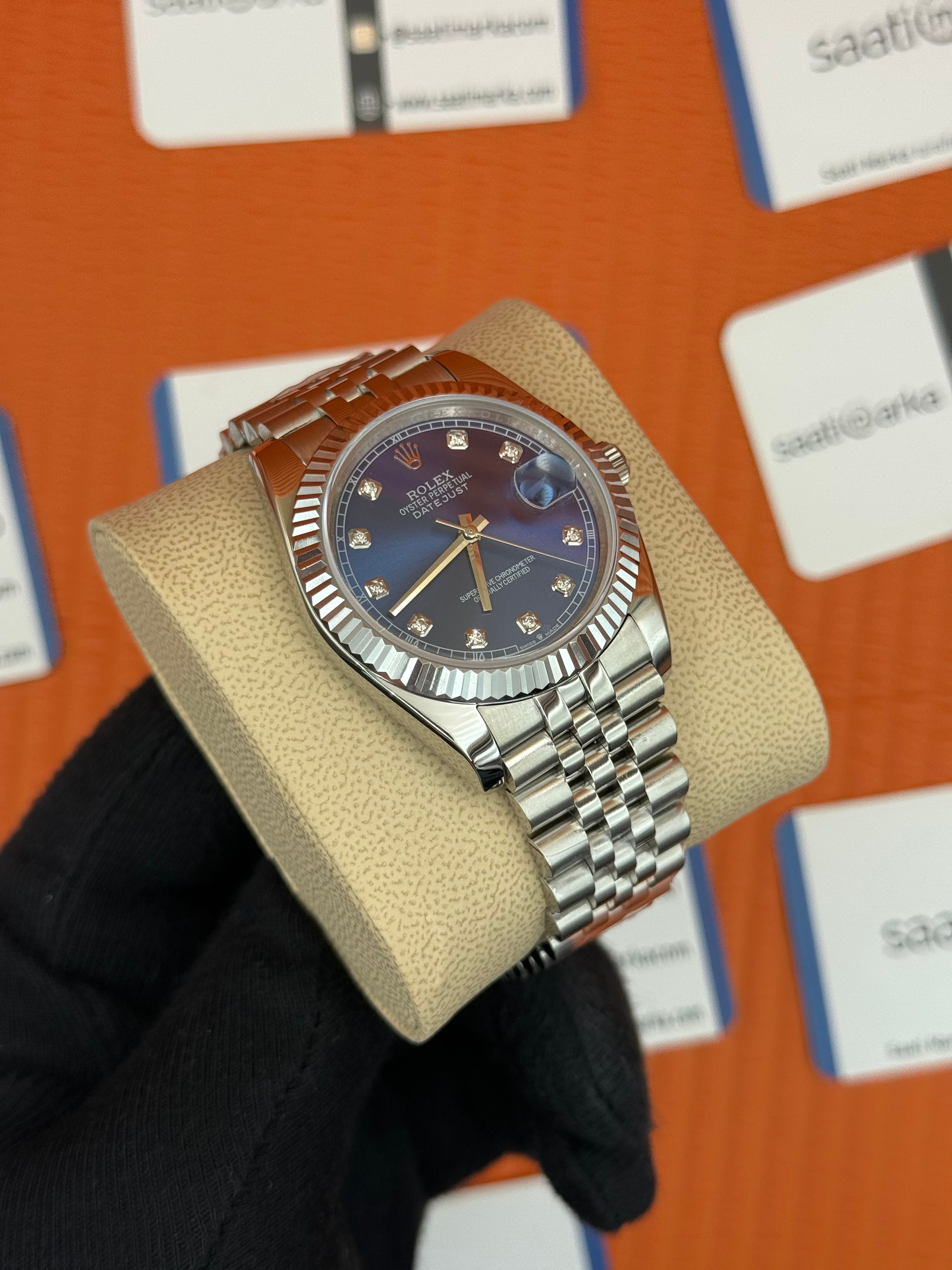 ROLEX Datejust baget taşlı blue dial silver jubilee kordon