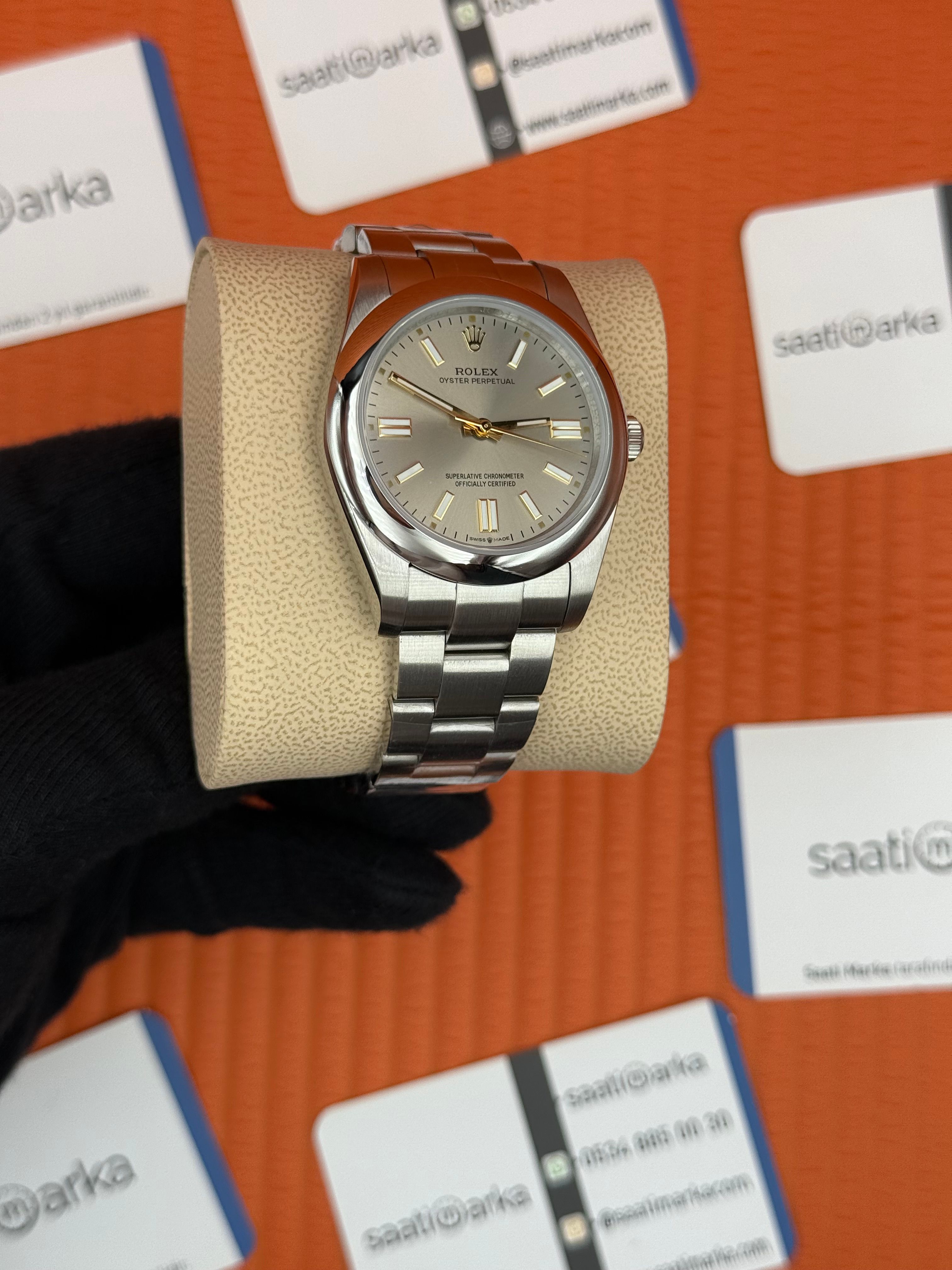 ROLEX OYSTER Perpetual gray dial silver kasa-kordon