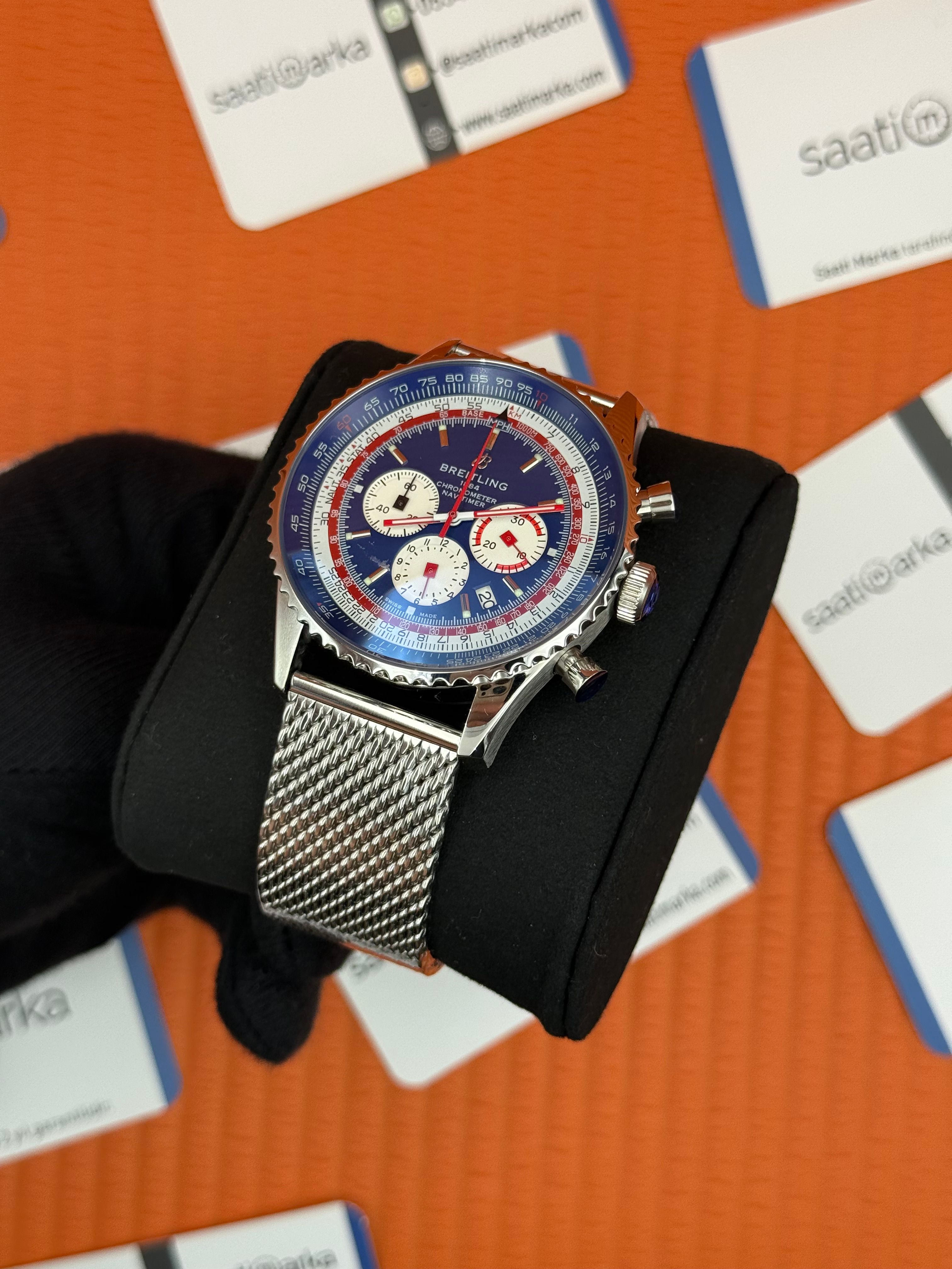 BREITLING Navitimer hasır kordon lacivert kadran çelik kasa