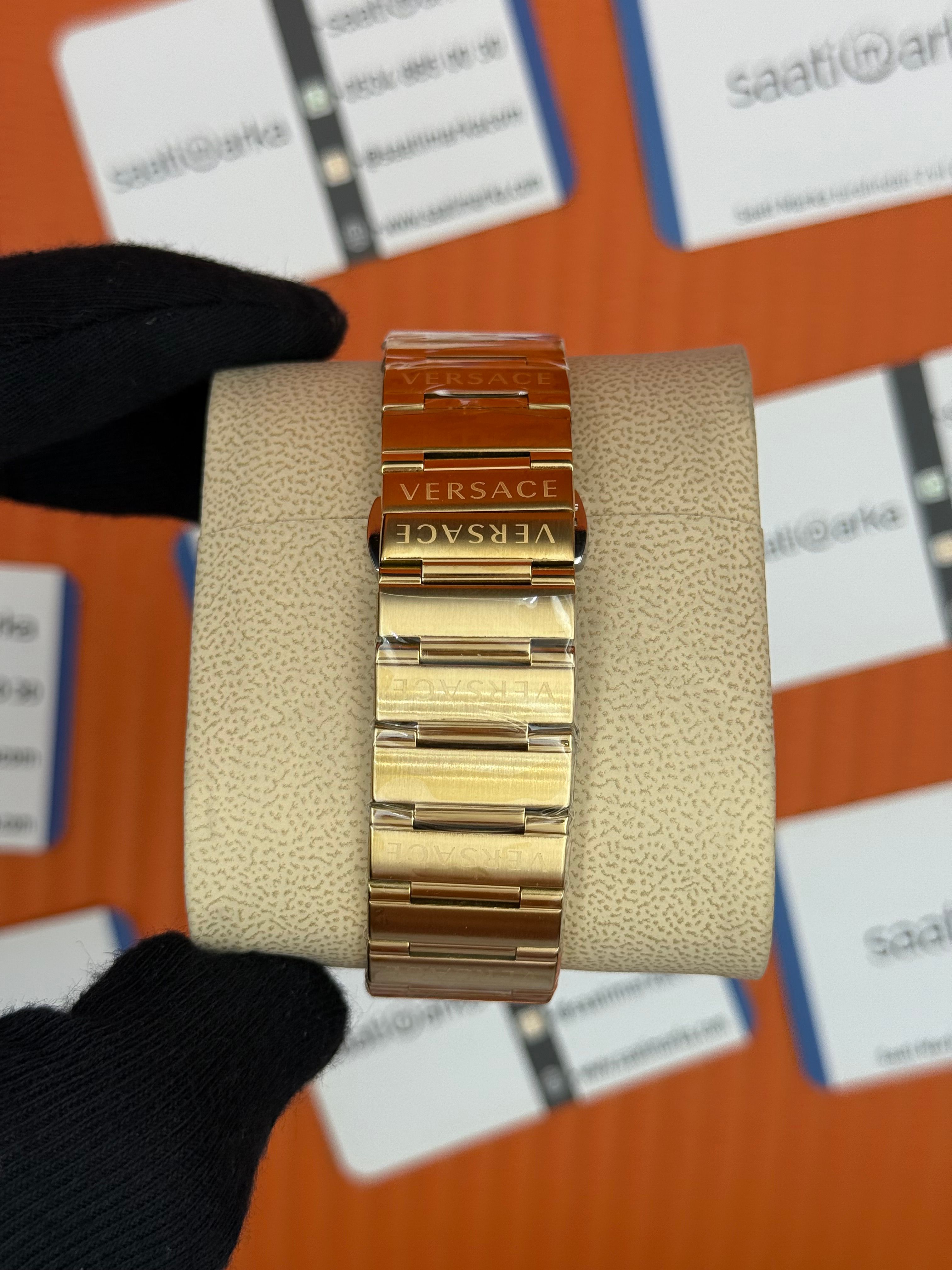 VERSACE mavi kadran gold kasa kordon erkek kol saati