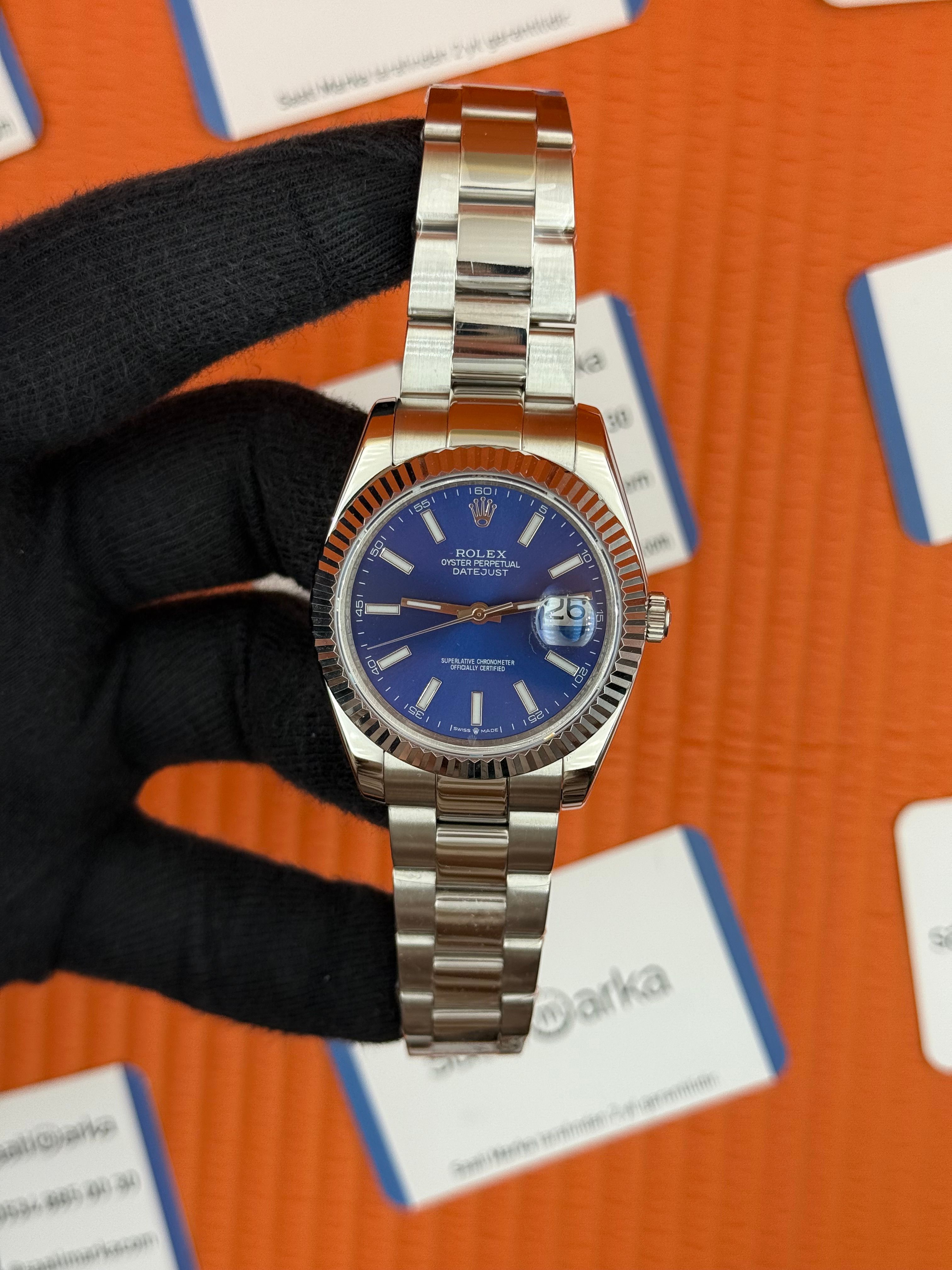 ROLEX Datejust blue dial silver oyster kordon