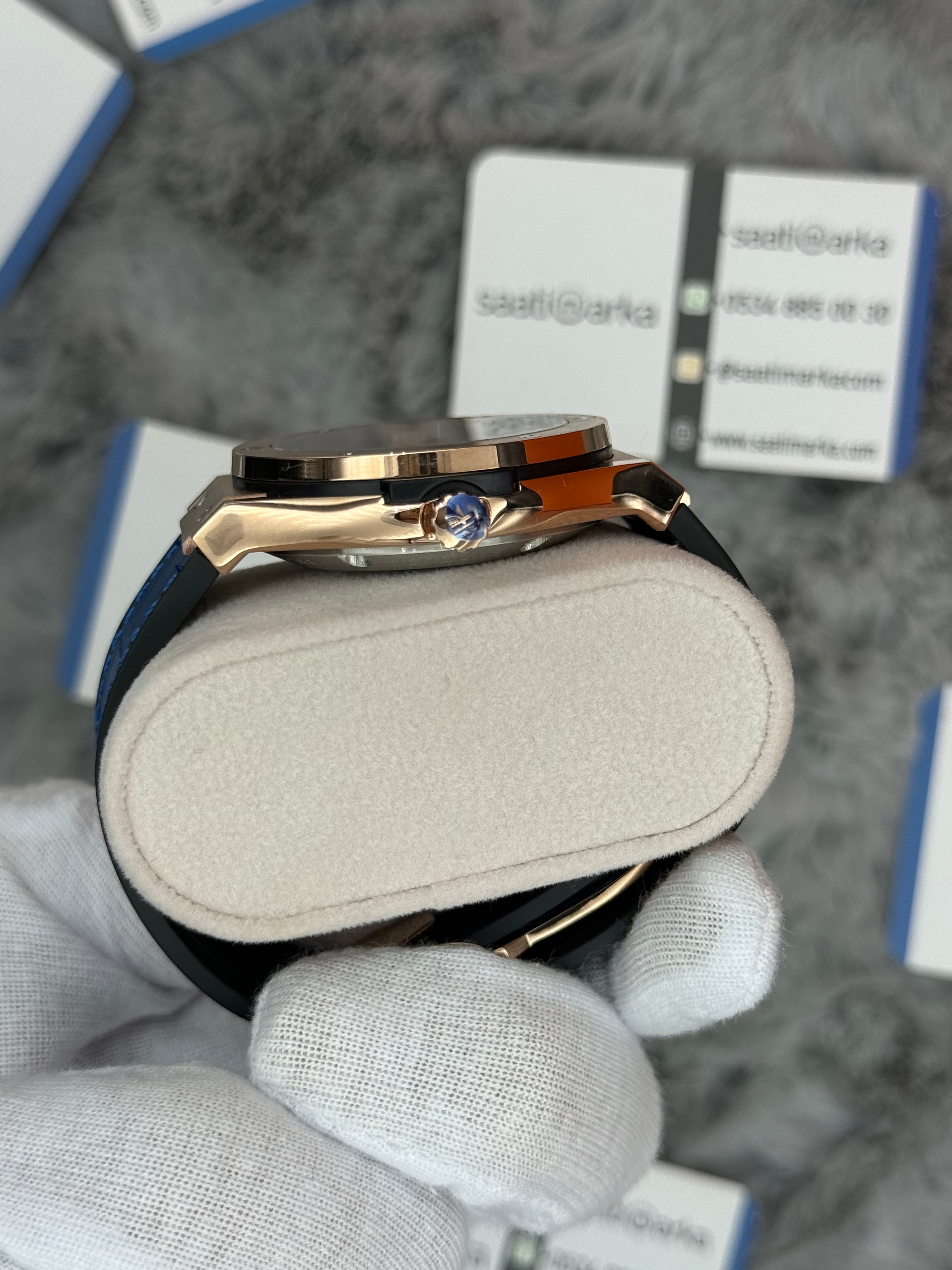 HUBLOT big bang tourbillon 41mm rose kasa mavi deri kordon erkek kol saati