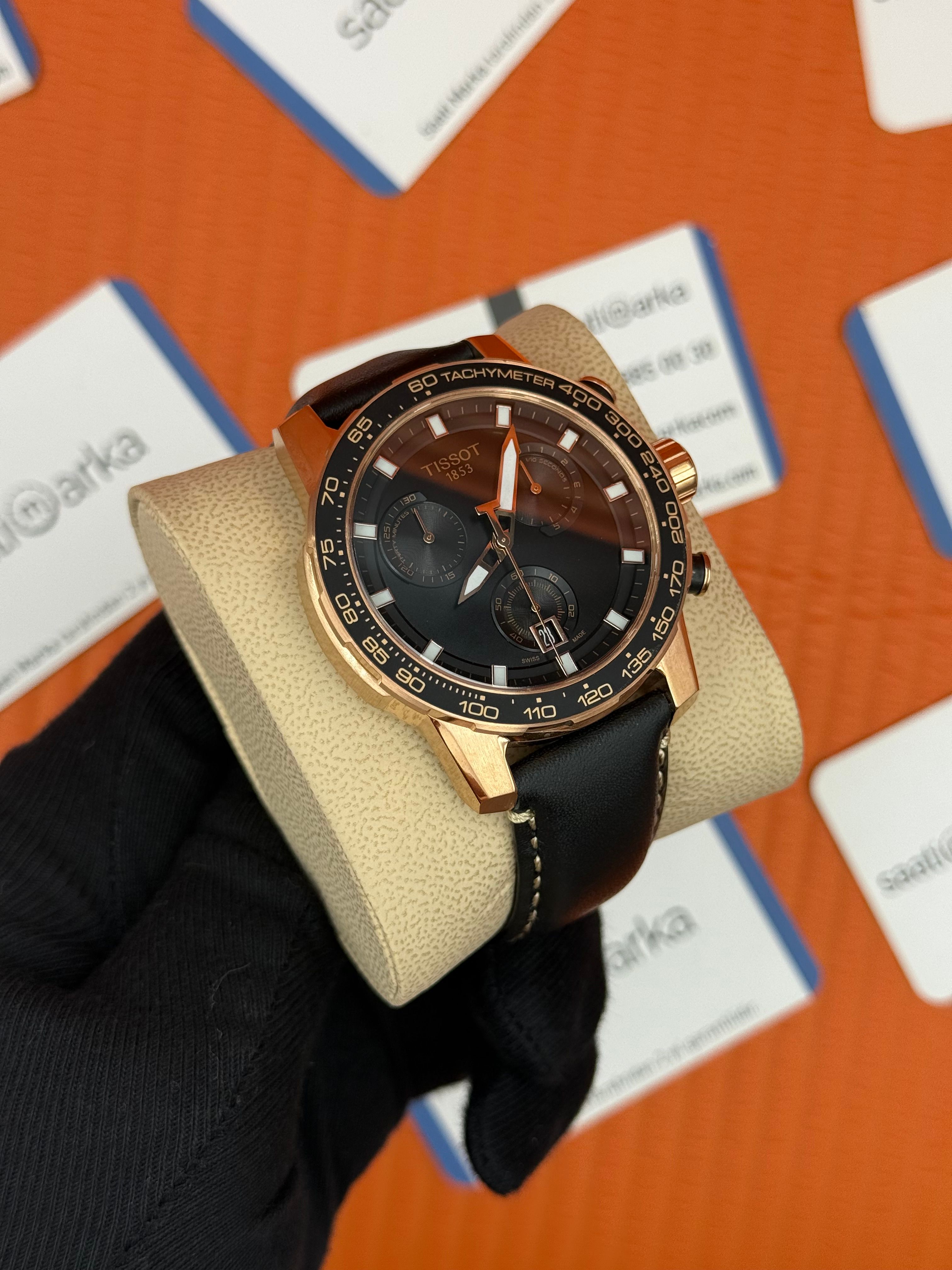 TISSOT siyah deri kordon rose kasa siyah kadran erkek kol saati