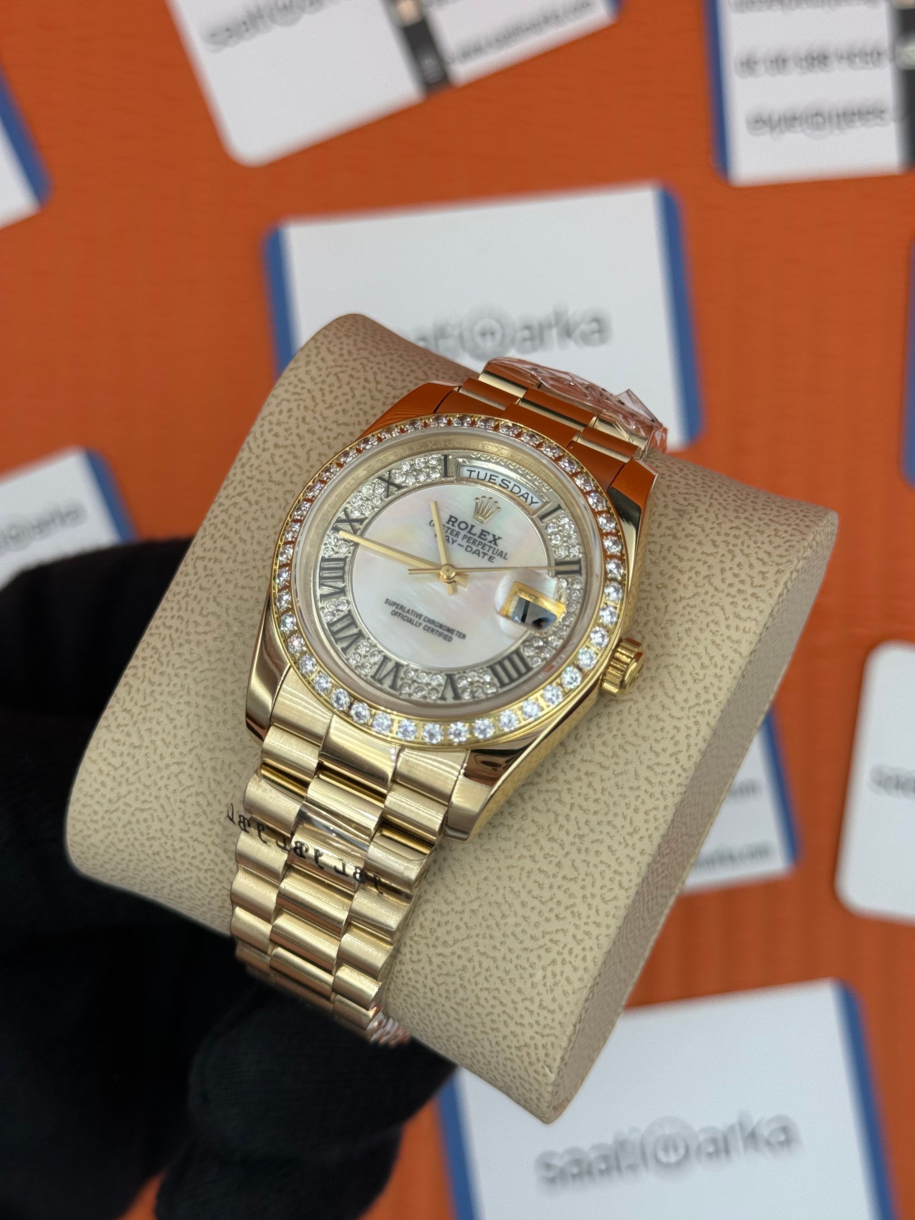 ROLEX day date 36mm taşlı bkadran president kordon gold renk