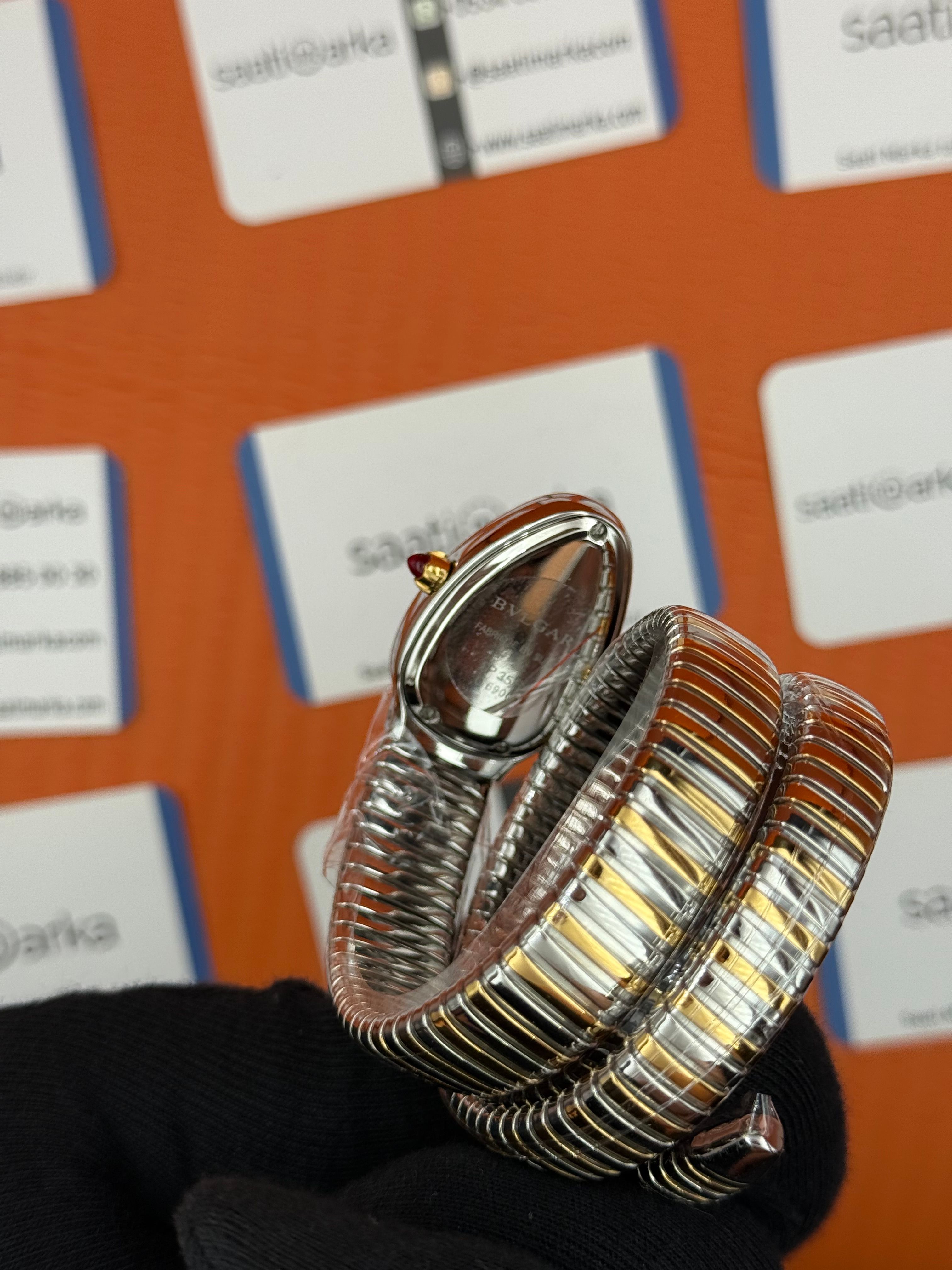 BVLGARİ serpenti çift sarma gold silver kordon mavi kadran kadın kol saati