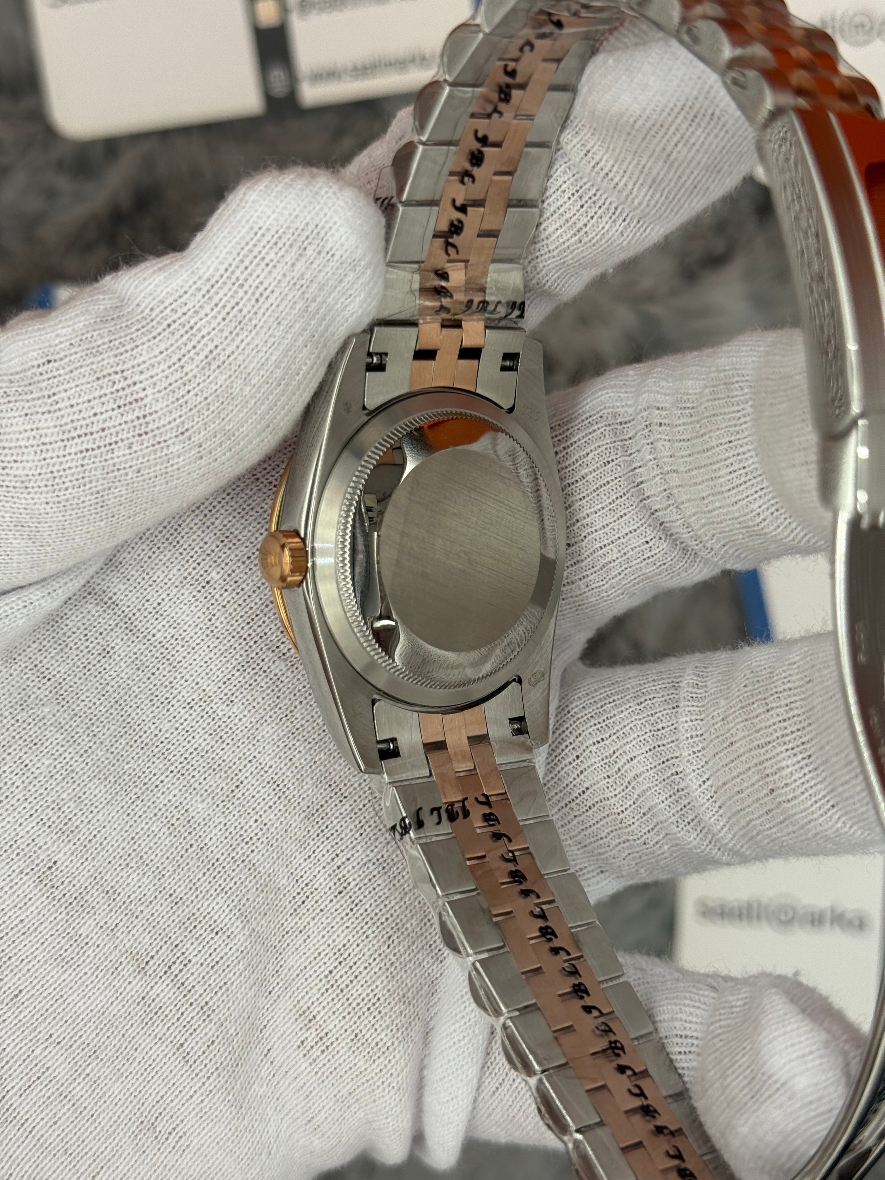 ROLEX datejust 36mm beyaz kadran taşlı bezel silver kasa rose silver jubilee kordon