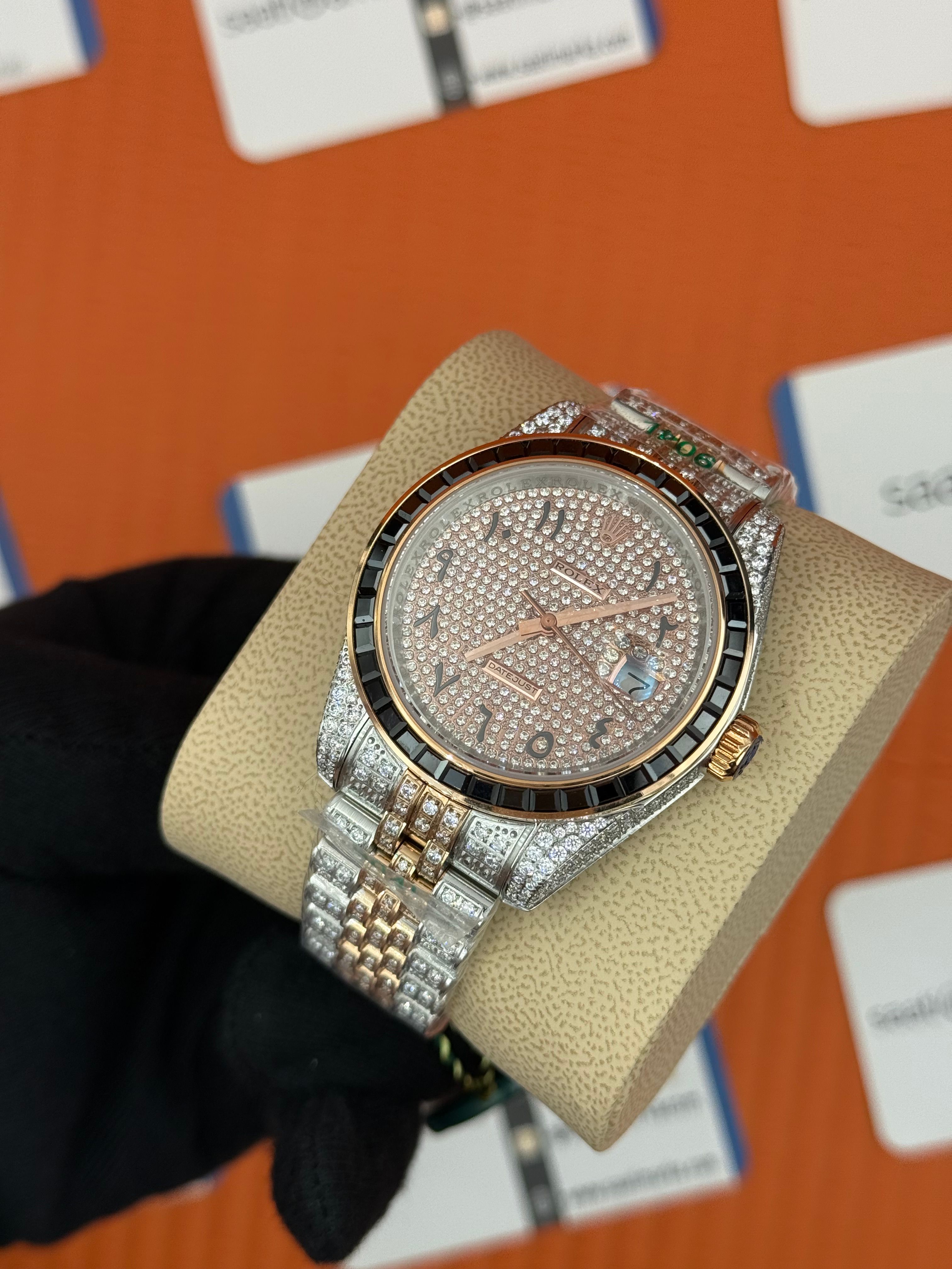 ROLEX datejust arabic dial full diamond 41mm rose silver 