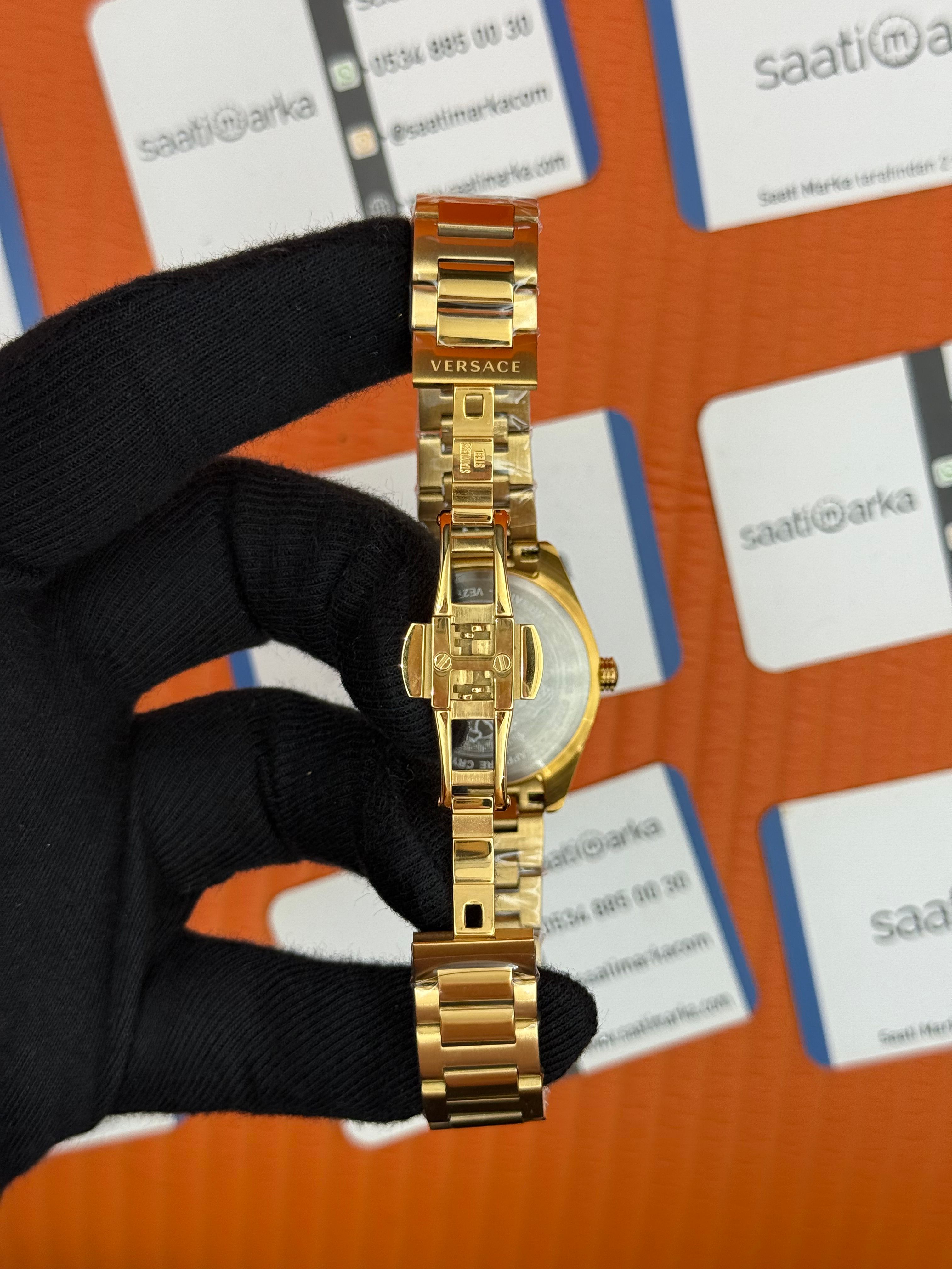 VERSACE lacivert kadran gold kasa kordon kadın kol saati