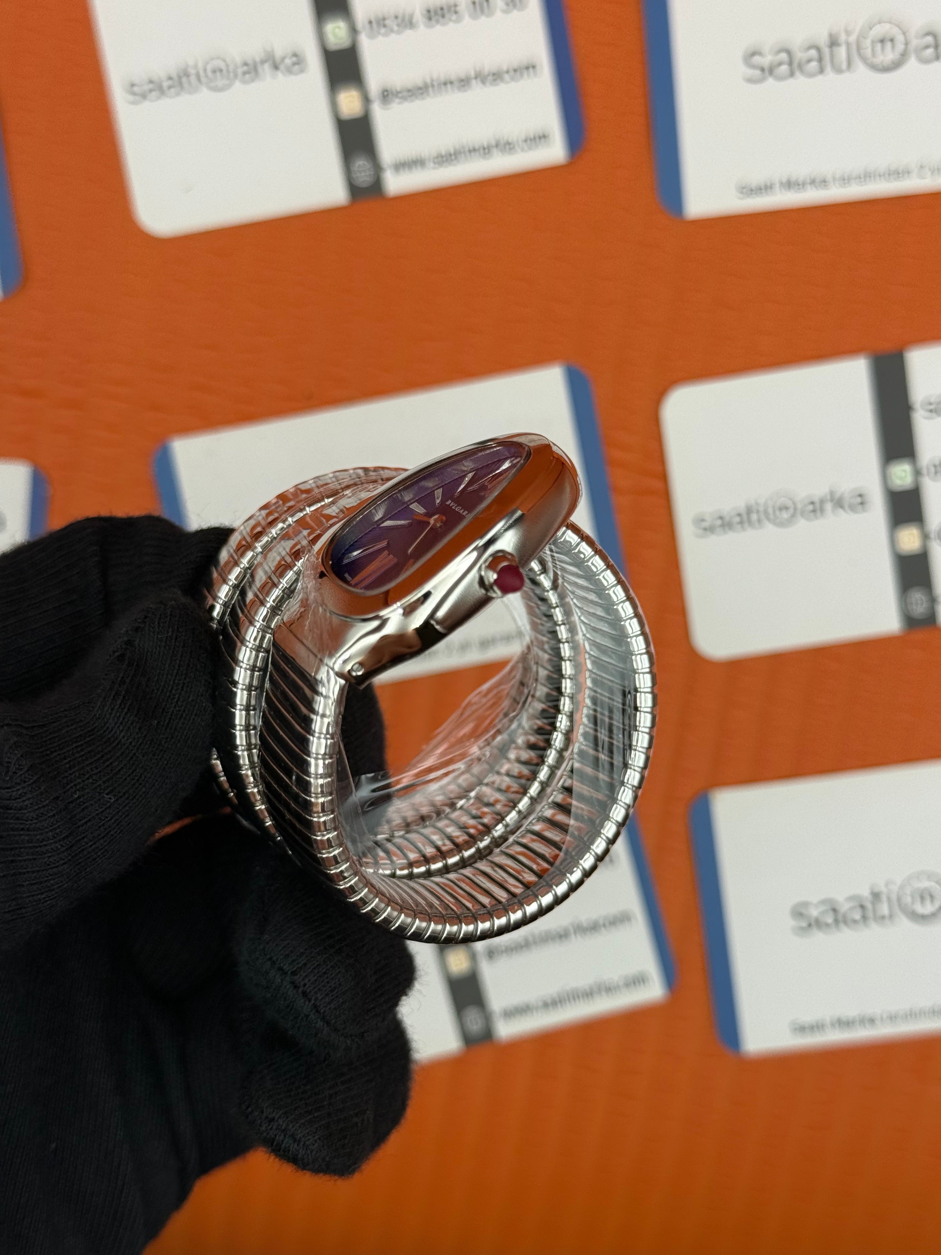 BVLGARİ serpenti çift sarma silver kordon mavi kadran kadın kol saati
