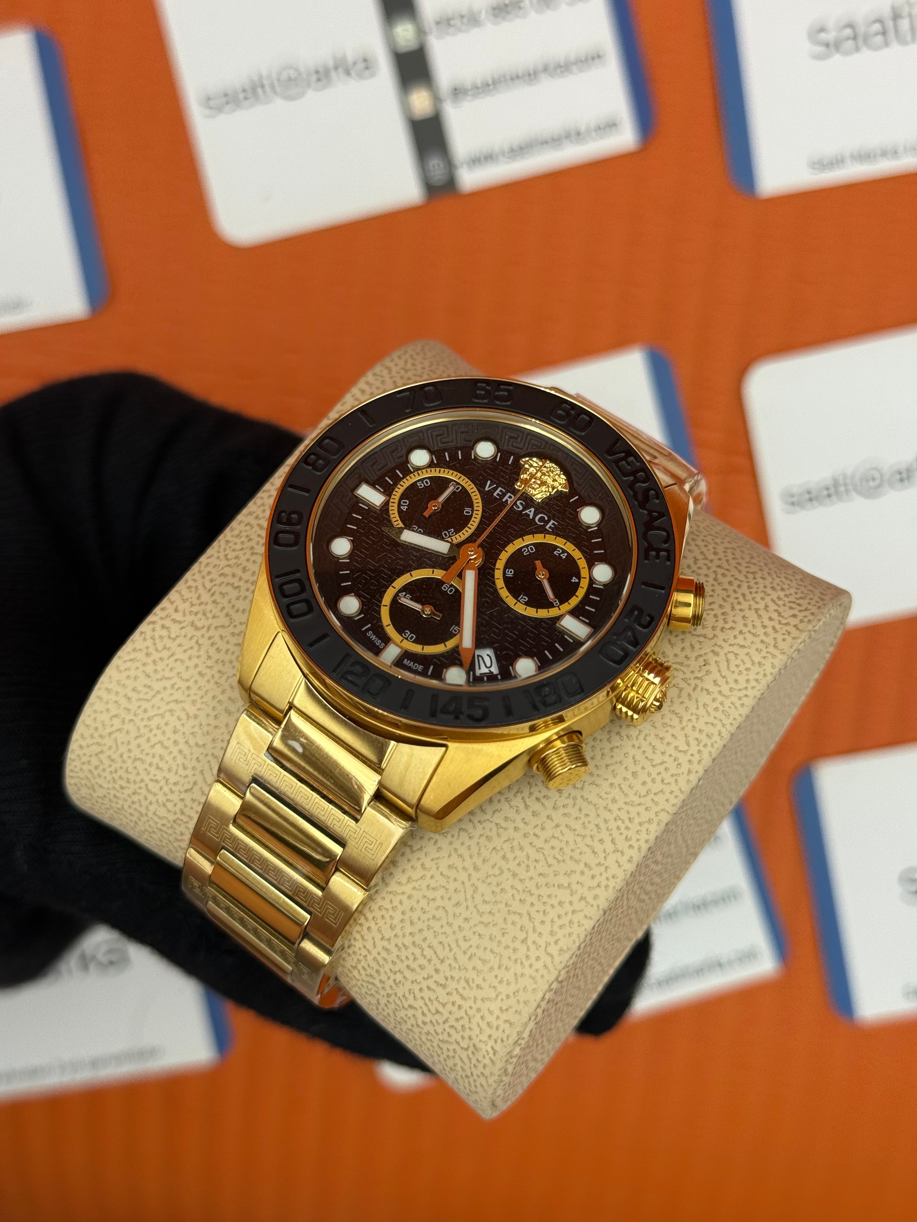 VERSACE siyah kadran gold kasa kordon siyah bezel erkek kol saati