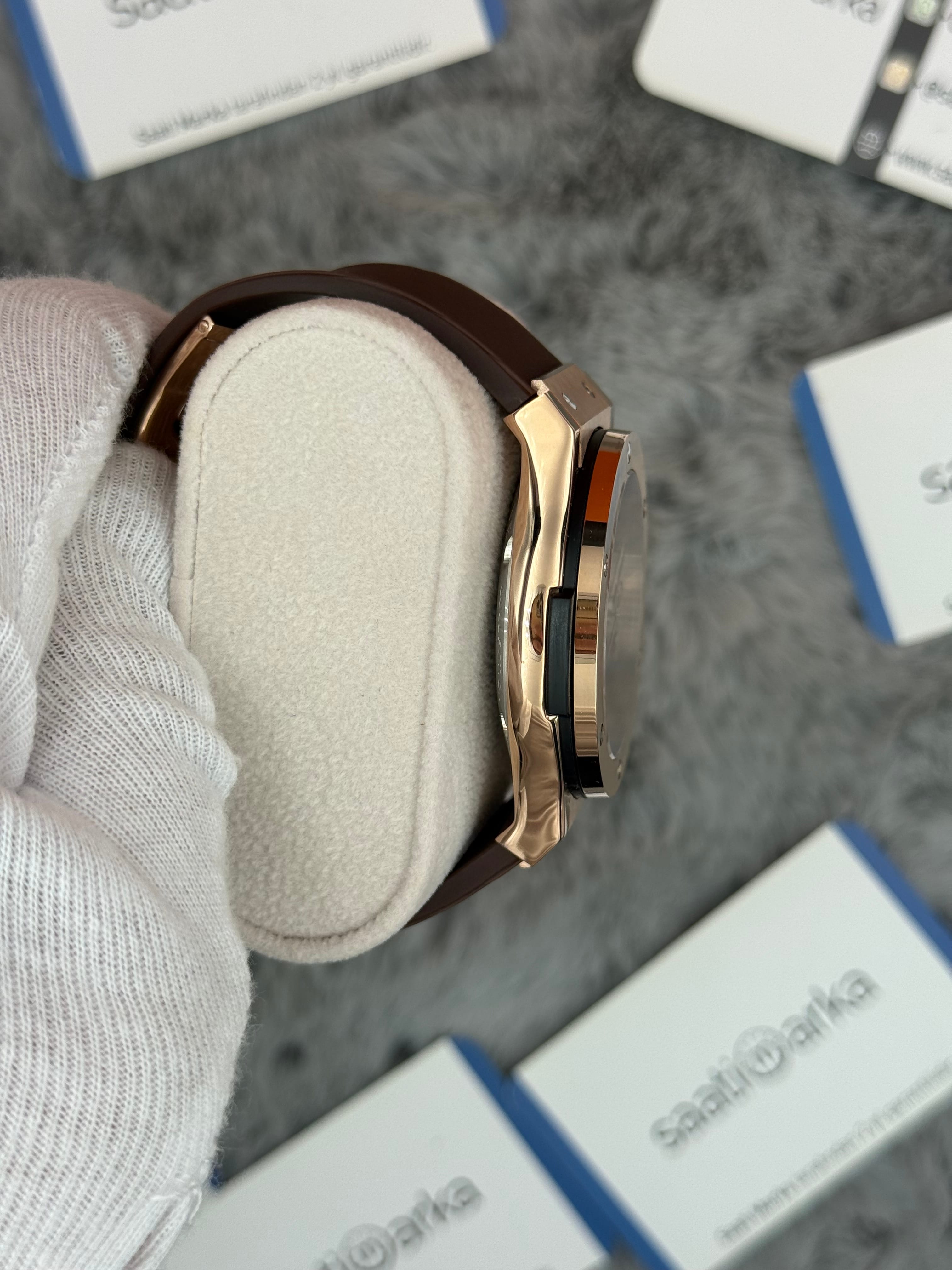 HUBLOT vendome 41mm rose kasa kahverengi kadran kahverengi kauçuk kordon erkek kol saati