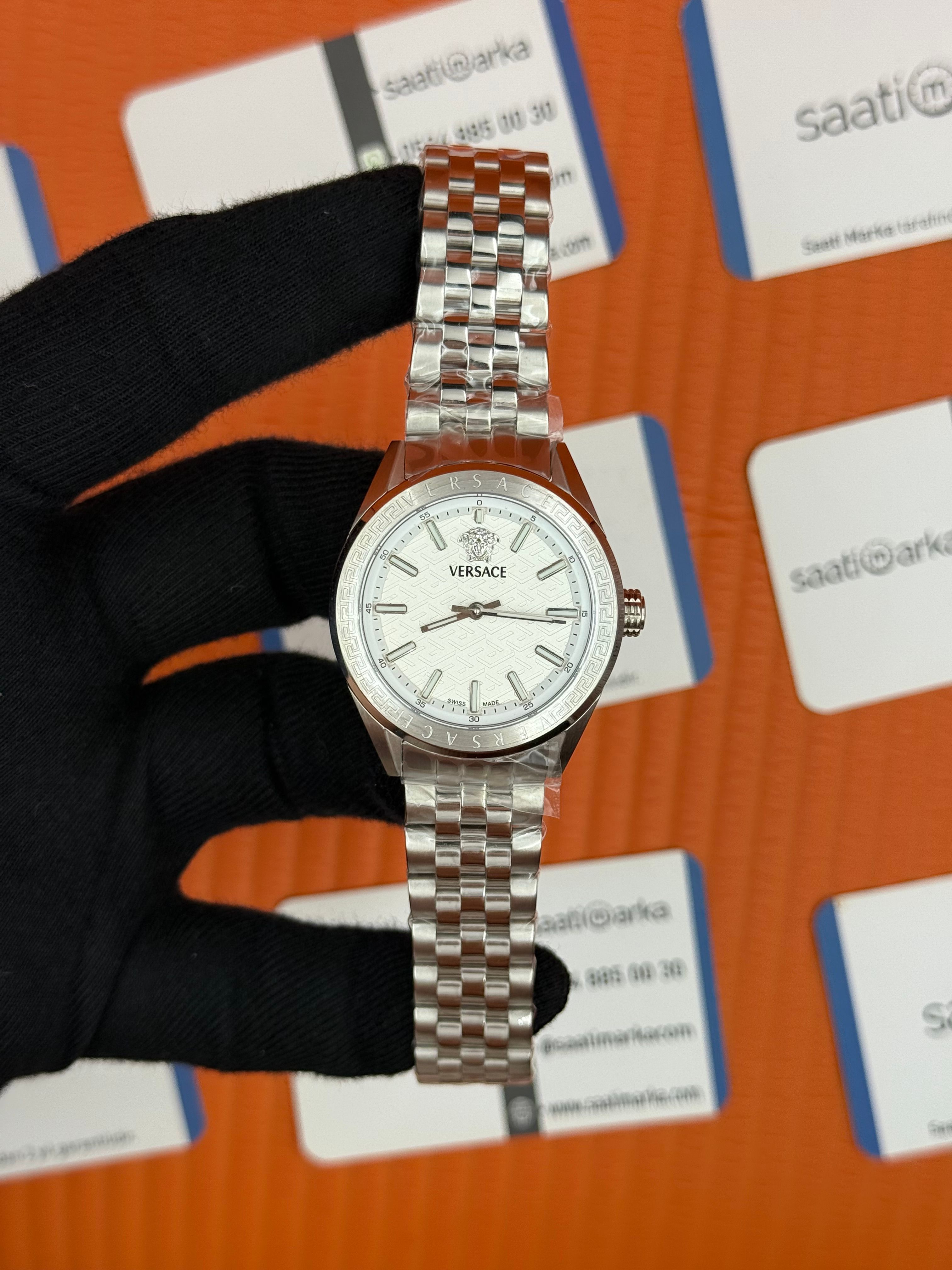 VERSACE beyaz kadran silver kasa kordon kadın kol saati