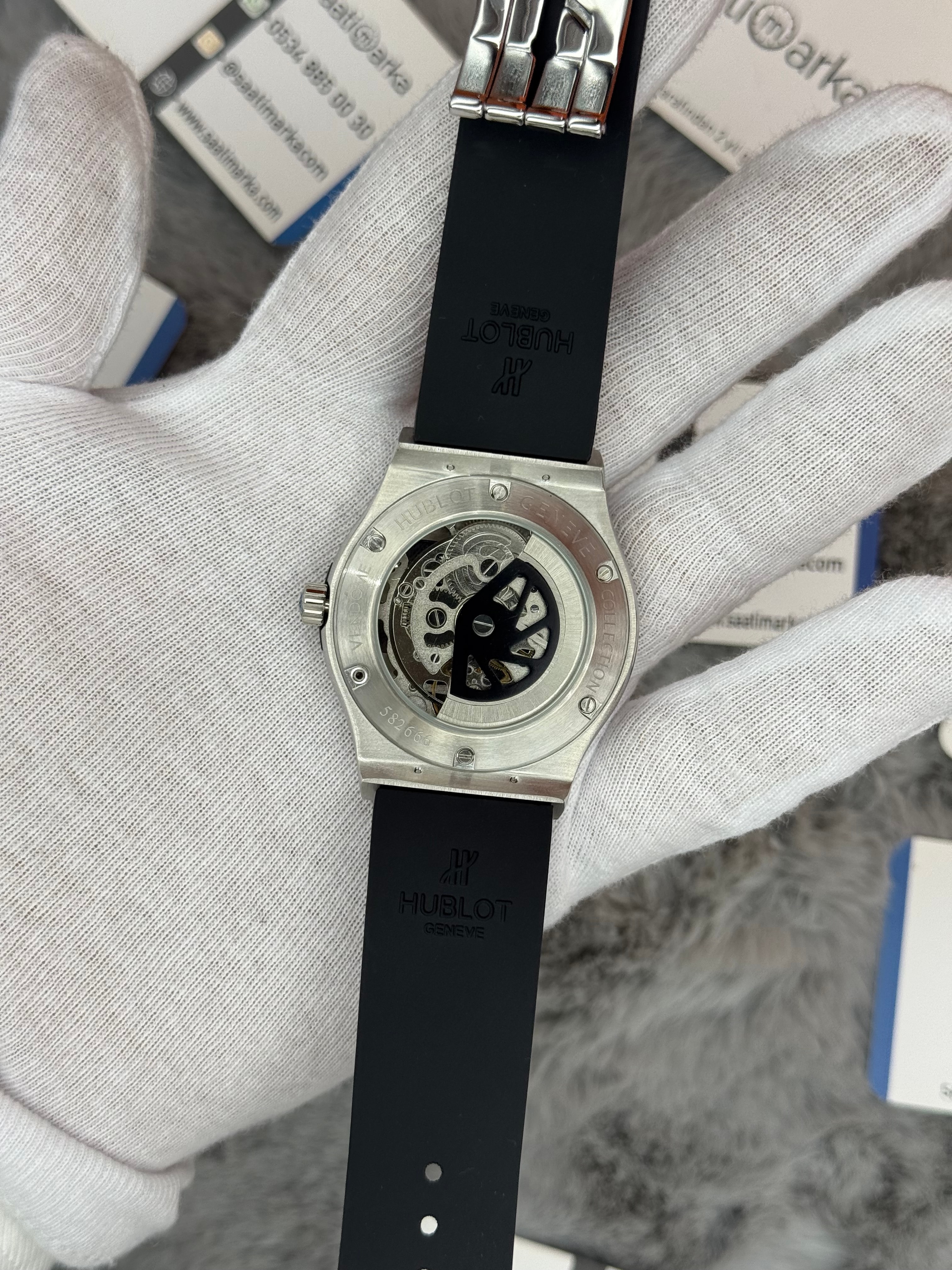 HUBLOT big bang tourbillon 41mm silver kasa siyah kauçuk kordon erkek kol saati