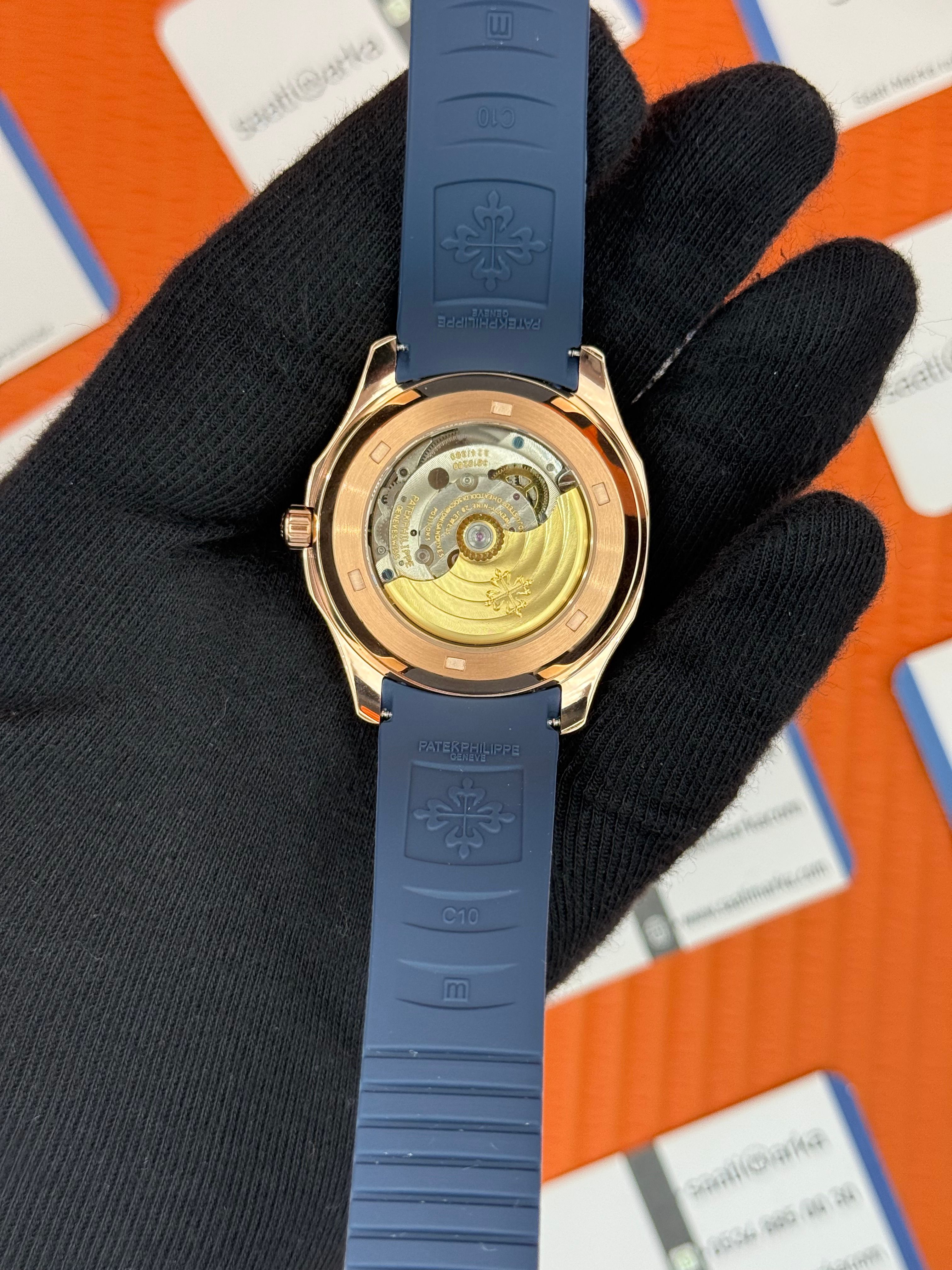 PATEK PHILIPPE AQUANAUT MAVİ KAUÇUK KORDON ROSE KASA MAVİ KADRAN 