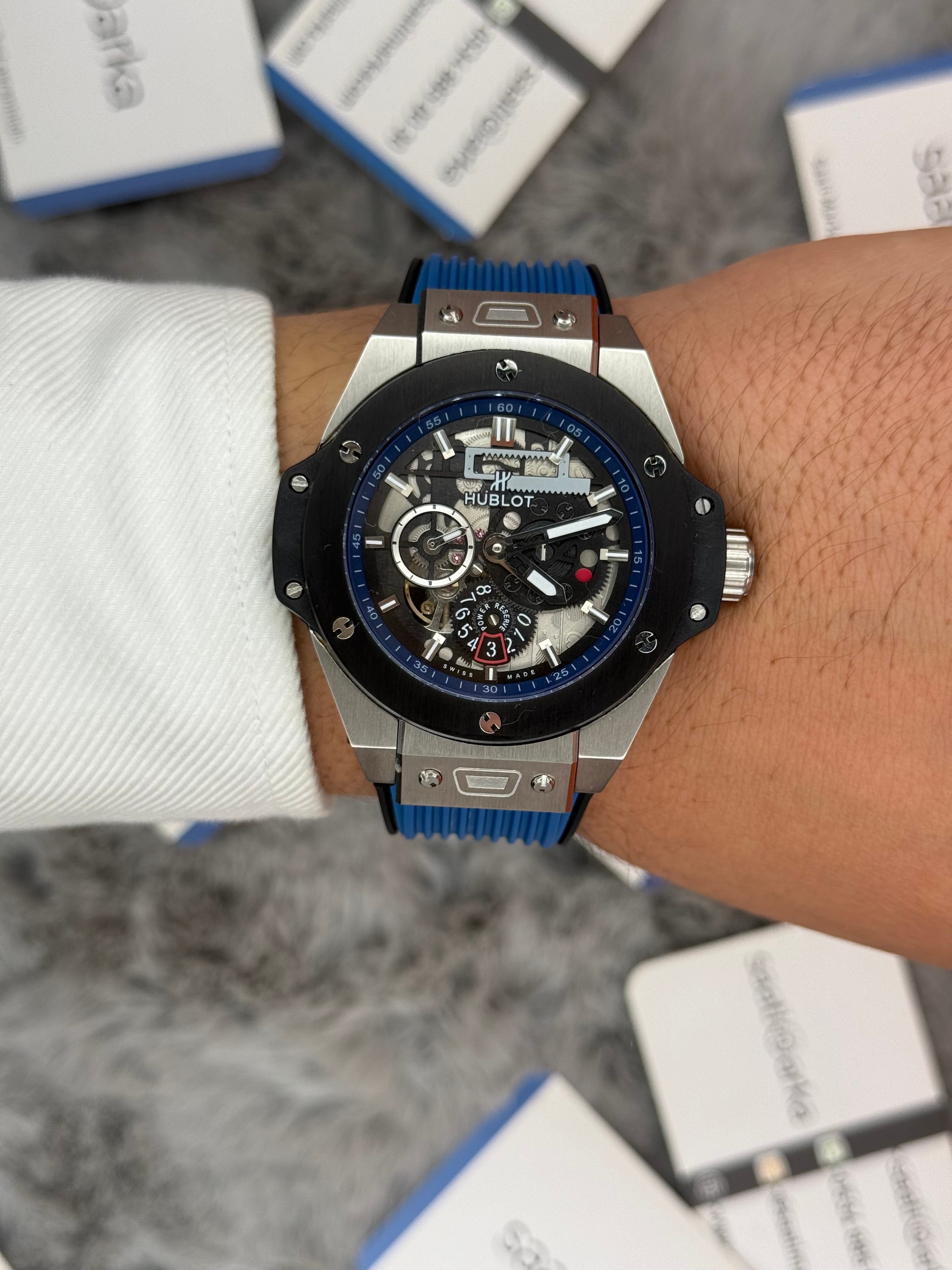 HUBLOT big bang tourbillon 42mm silver kasa mavi kauçuk ordon erkek kol saati