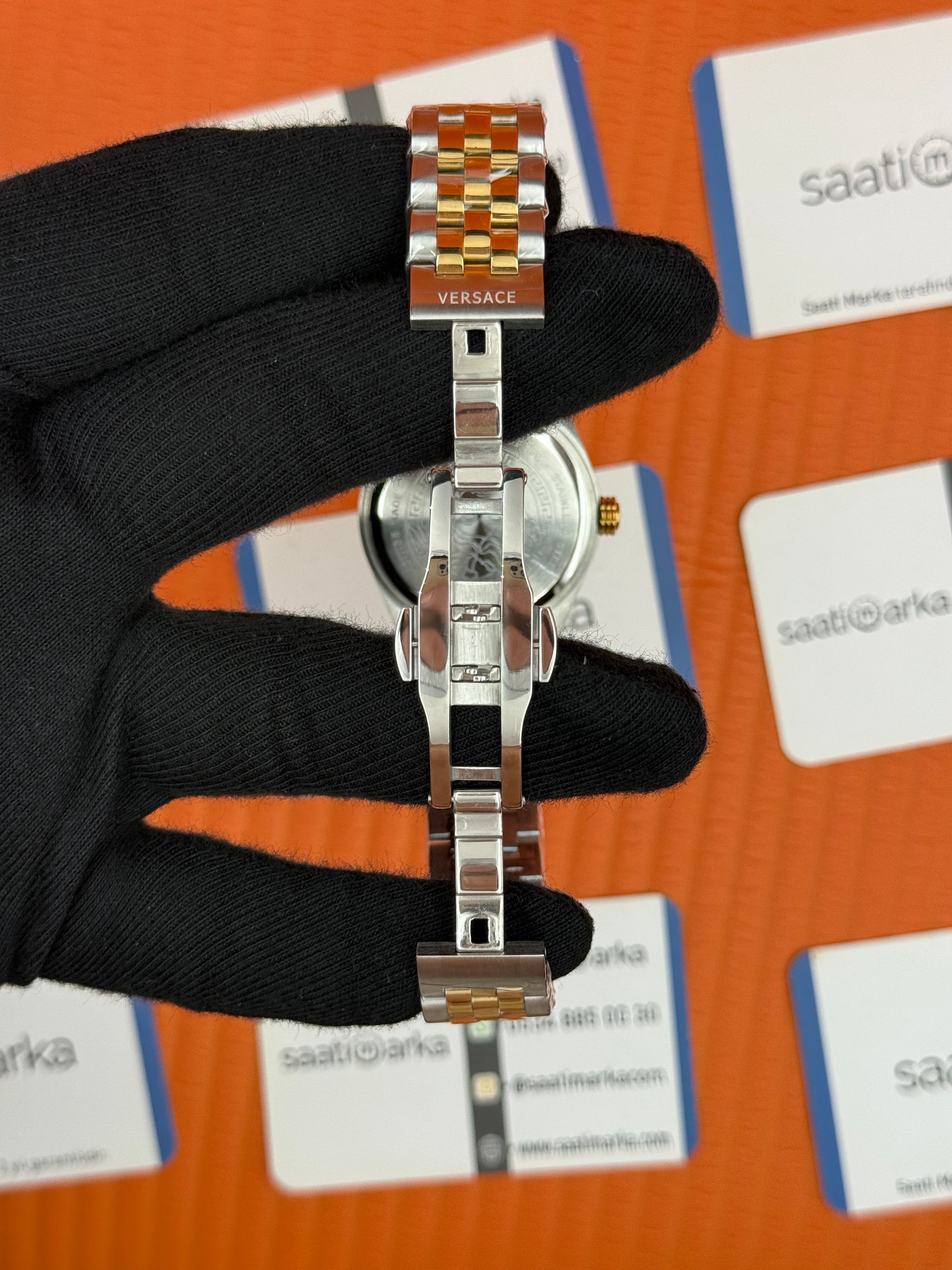 VERSACE pembe kadran gold silver kordon kadın kol saati