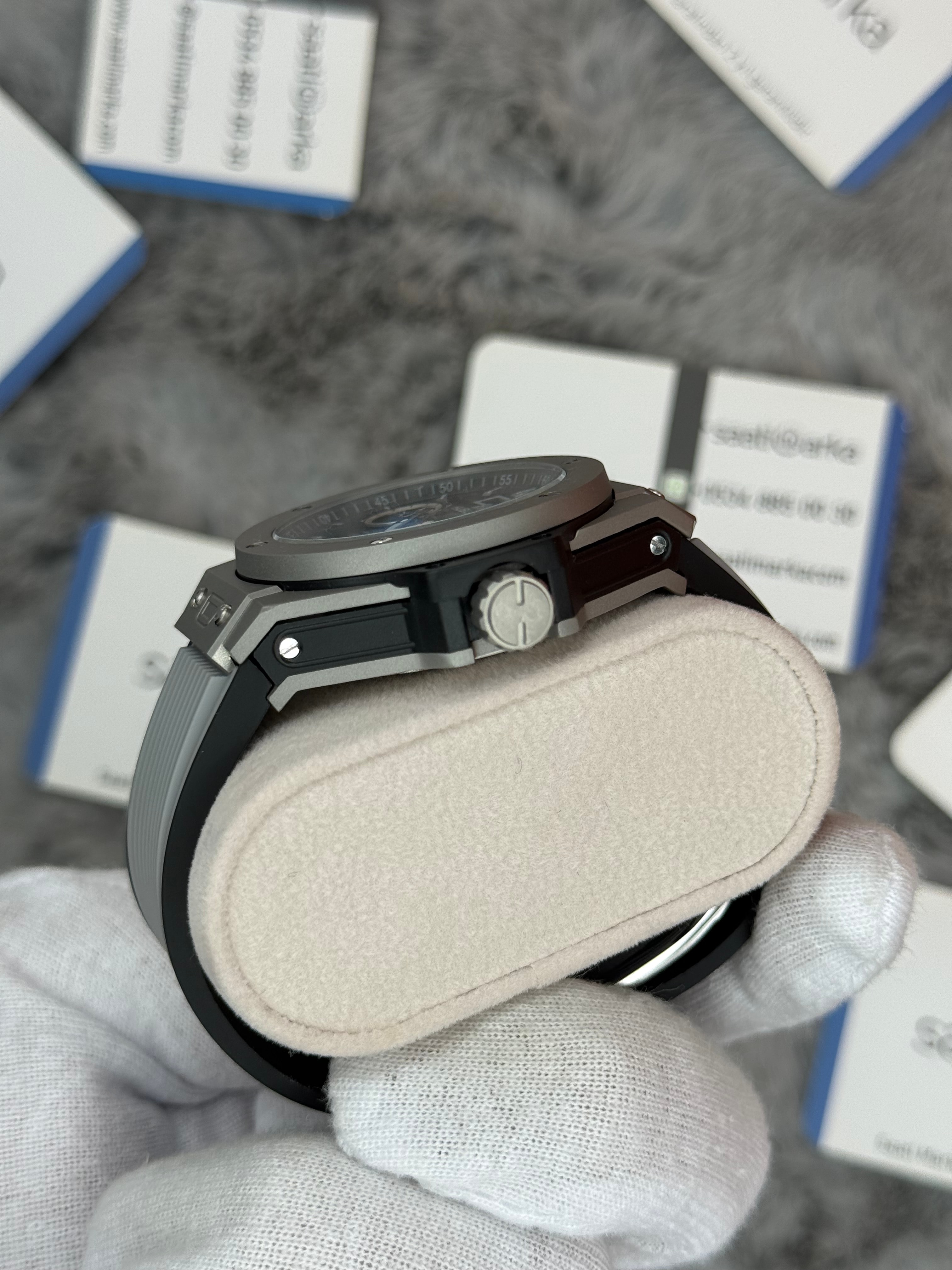 HUBLOT big bang tourbillon 42mm silver kasa gri akuçuk kordon erkek kol saati