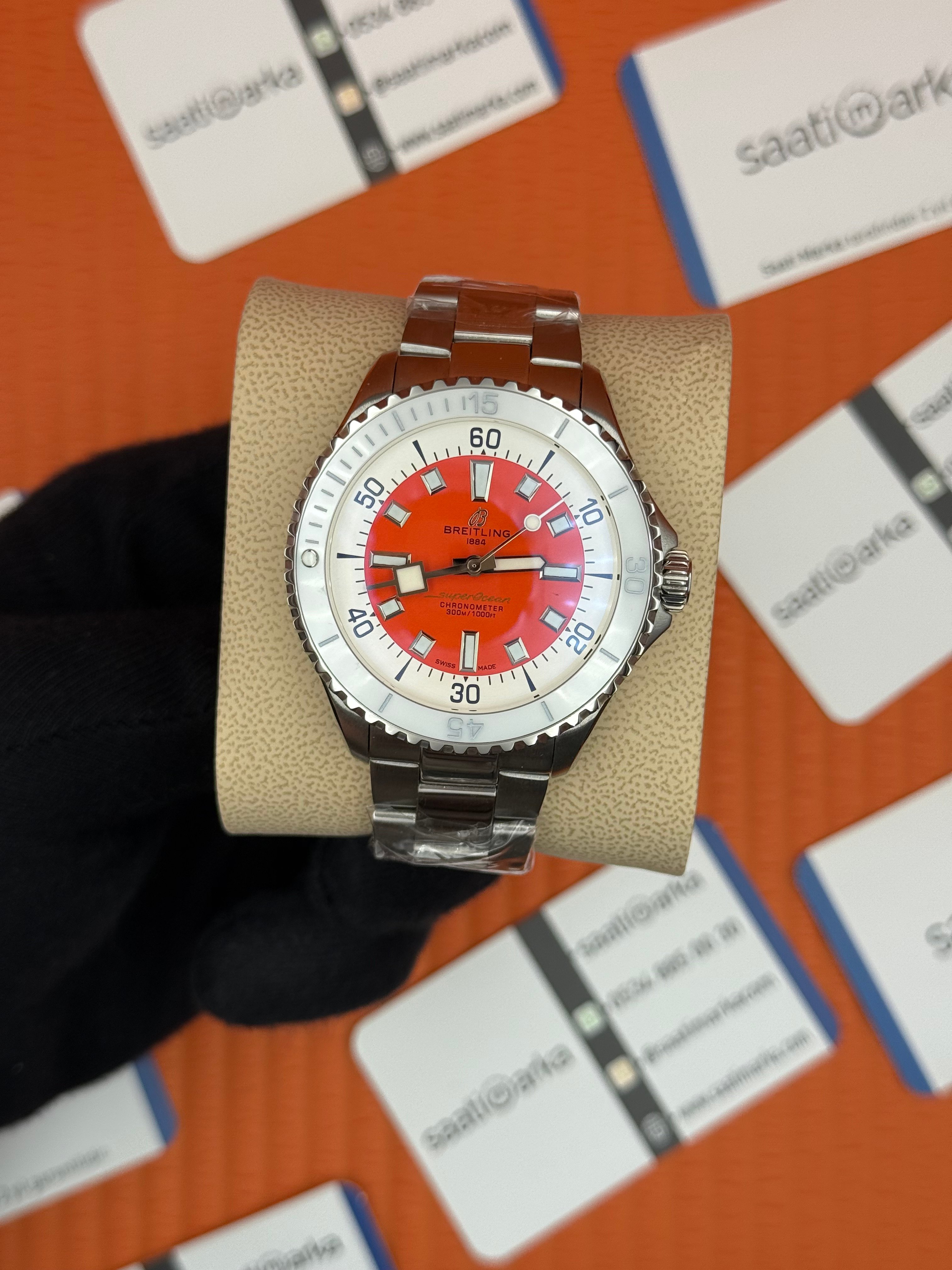 BREITLING Superocean çelik kasa kordon turuncu kadran