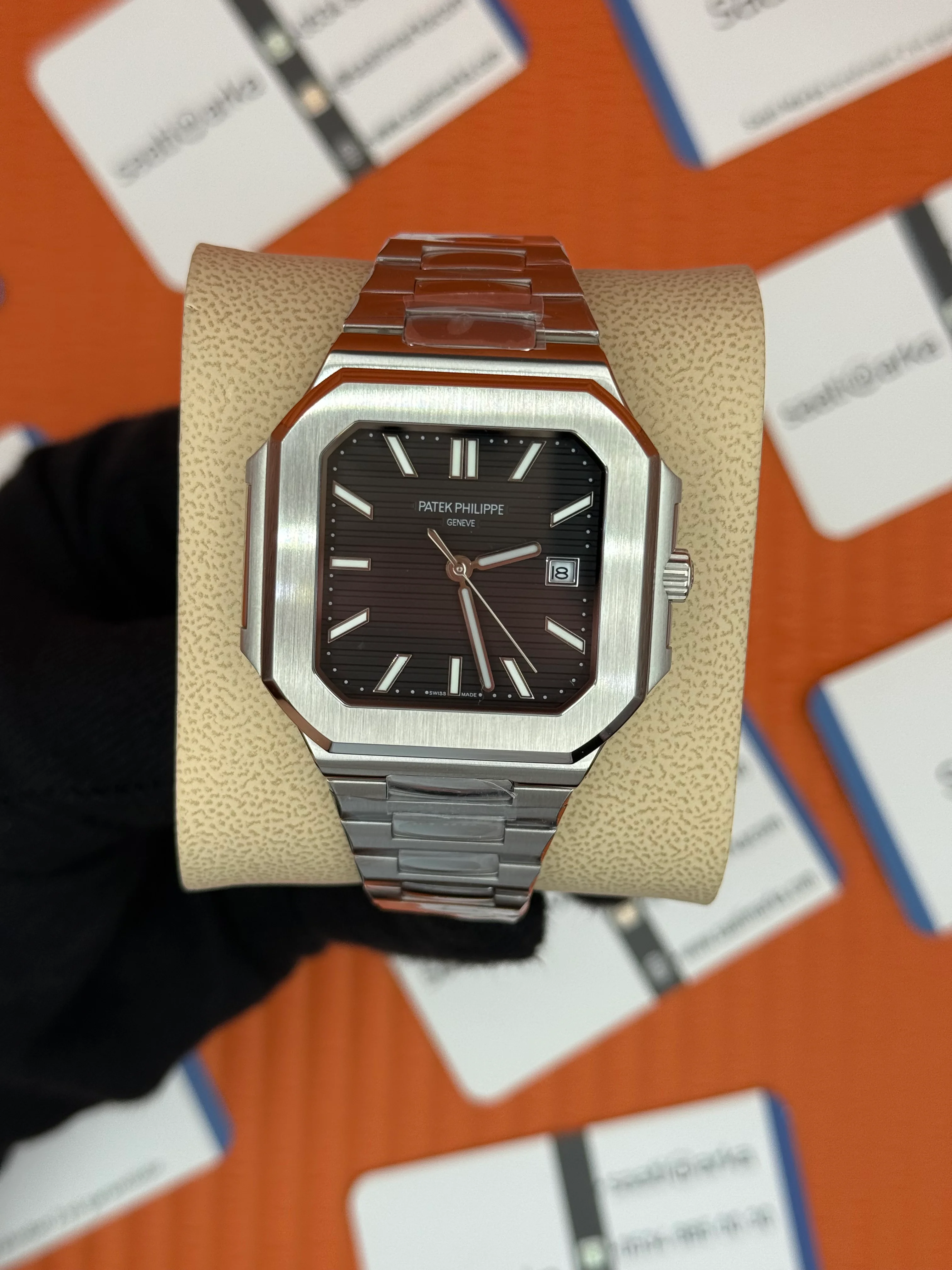 Patek Philippe Cubitus ノベルティグッズ PATEK PHILIPPE CUBİTUS SİYAH KADRAN SİLVER KASA KORDON
