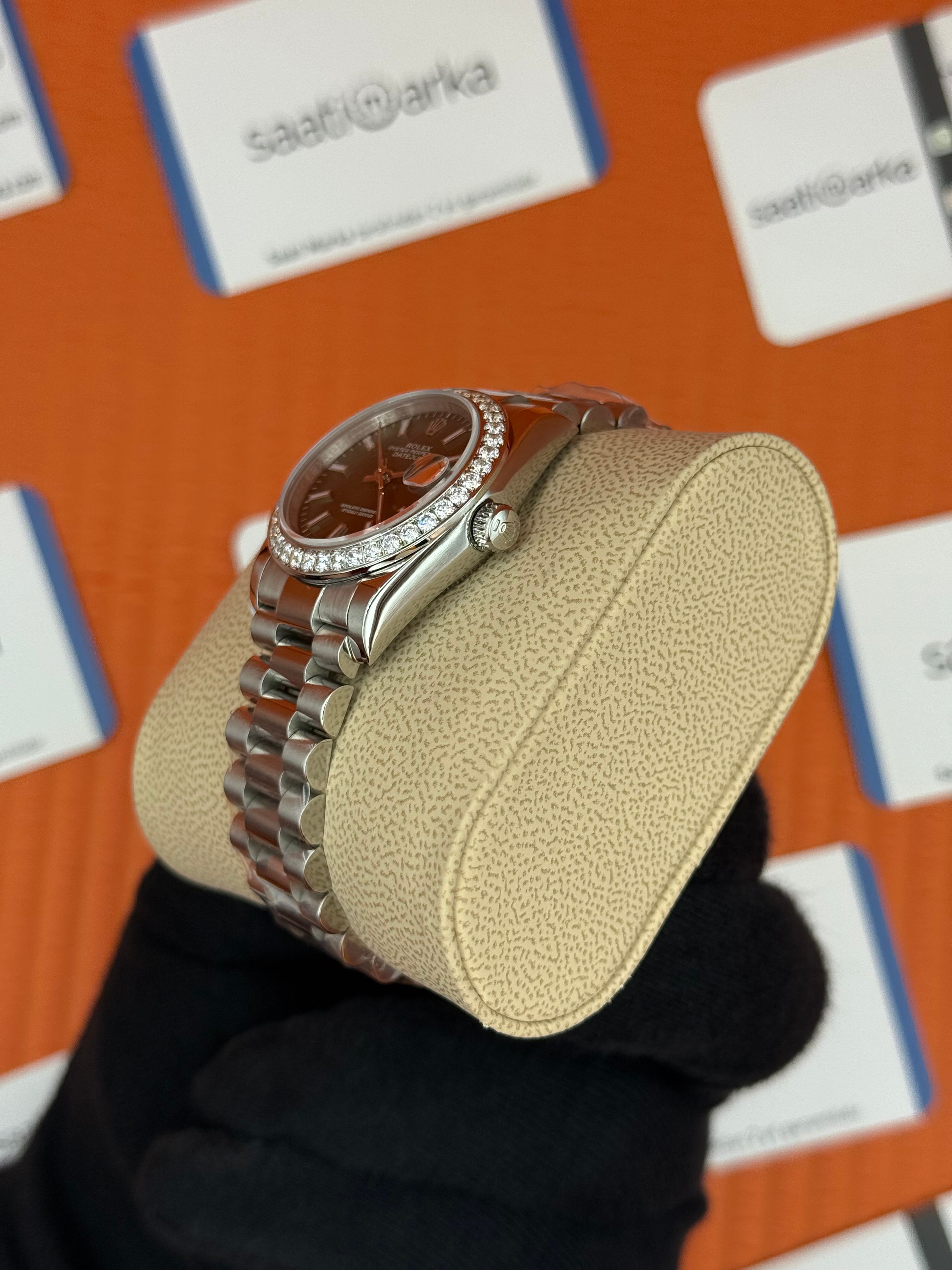 ROLEX datejust 31mm yeşil kadran silver president kordon taşlı bezel 
