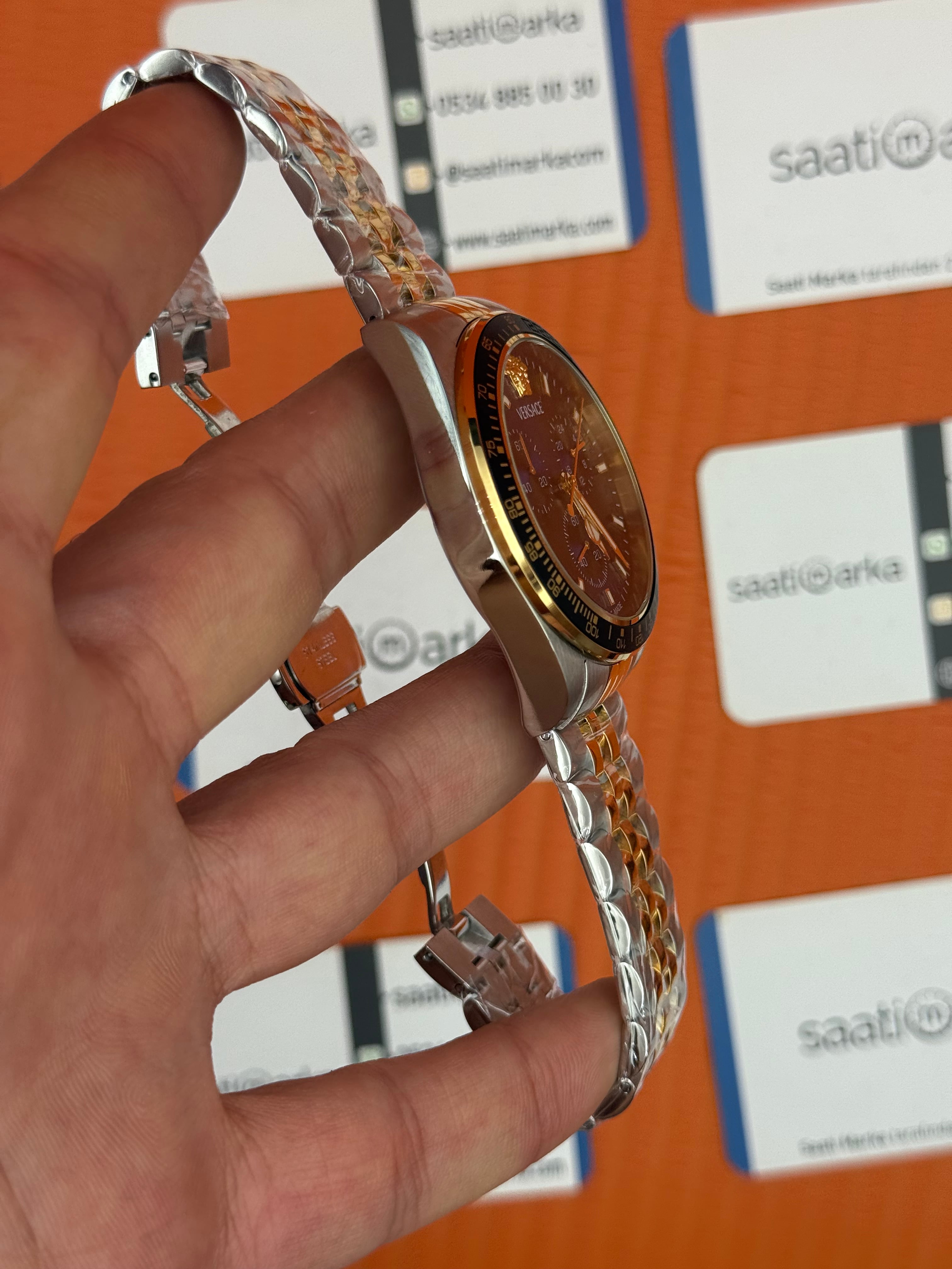 VERSACE lacivert kadran gold silver kasa kordon jubilee erkek kol saati