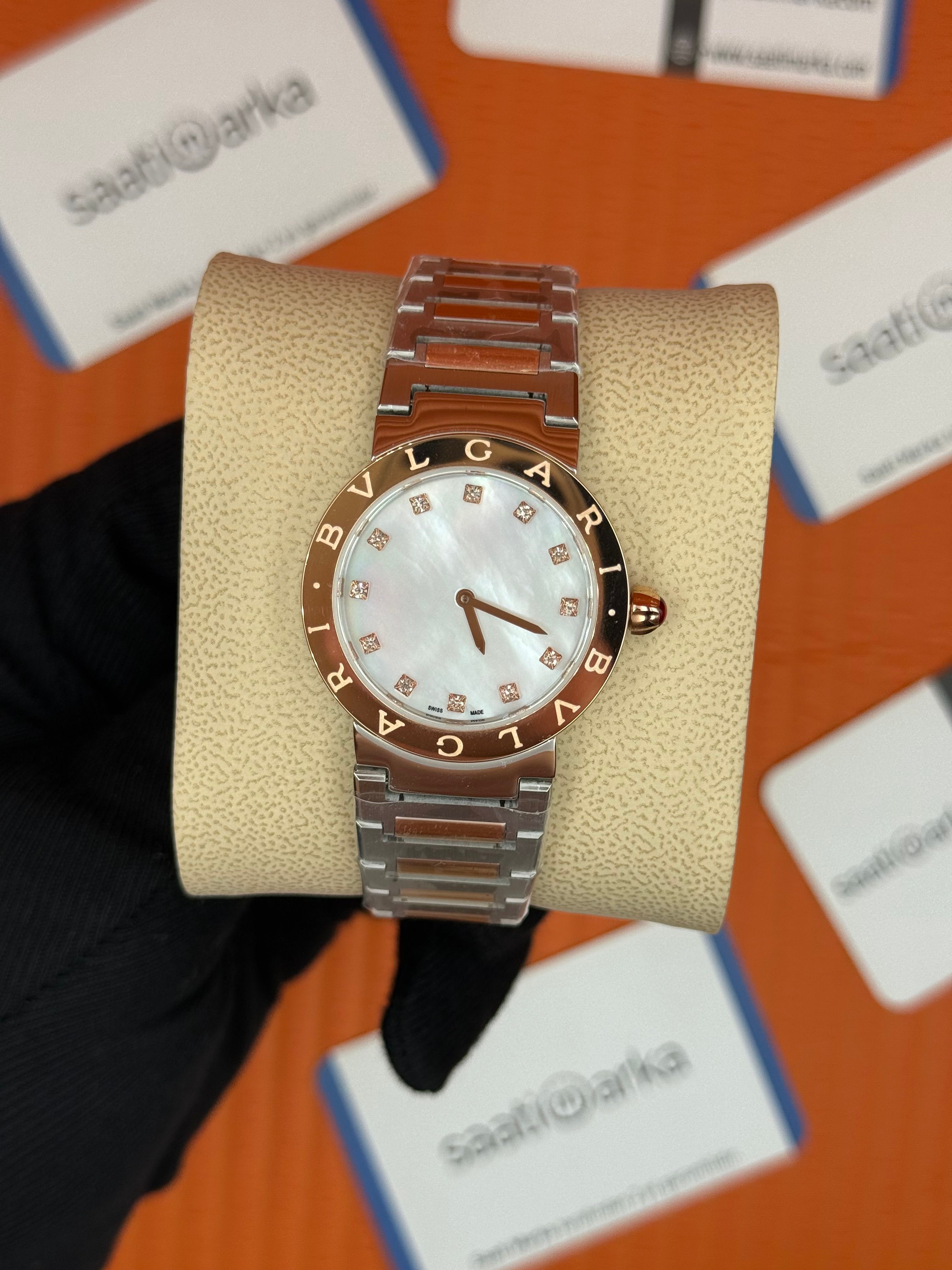 BVLGARI sedefli kadran rose bezel silver kasa kordon kadın kol saati