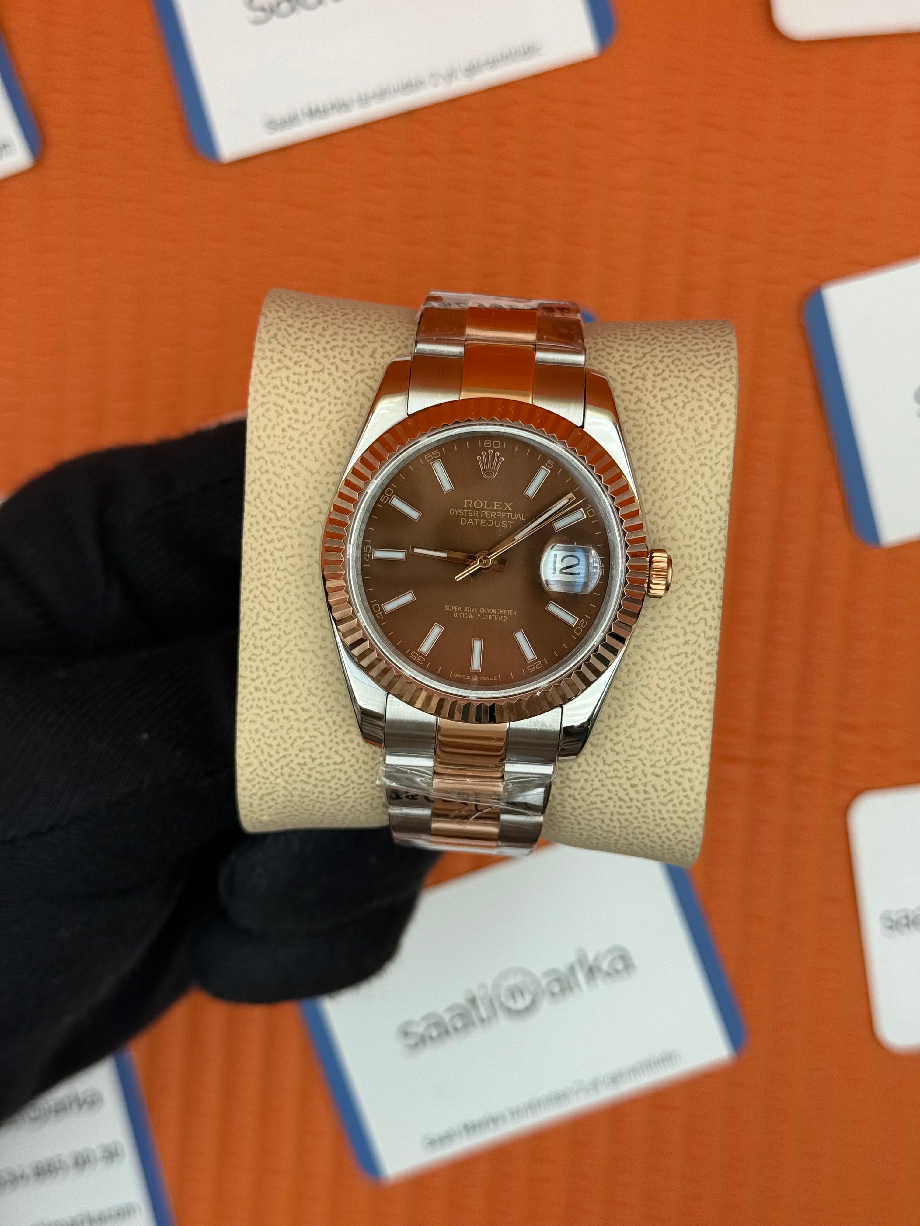 ROLEX Datejust chocolate dial rose-silver oyster kordon