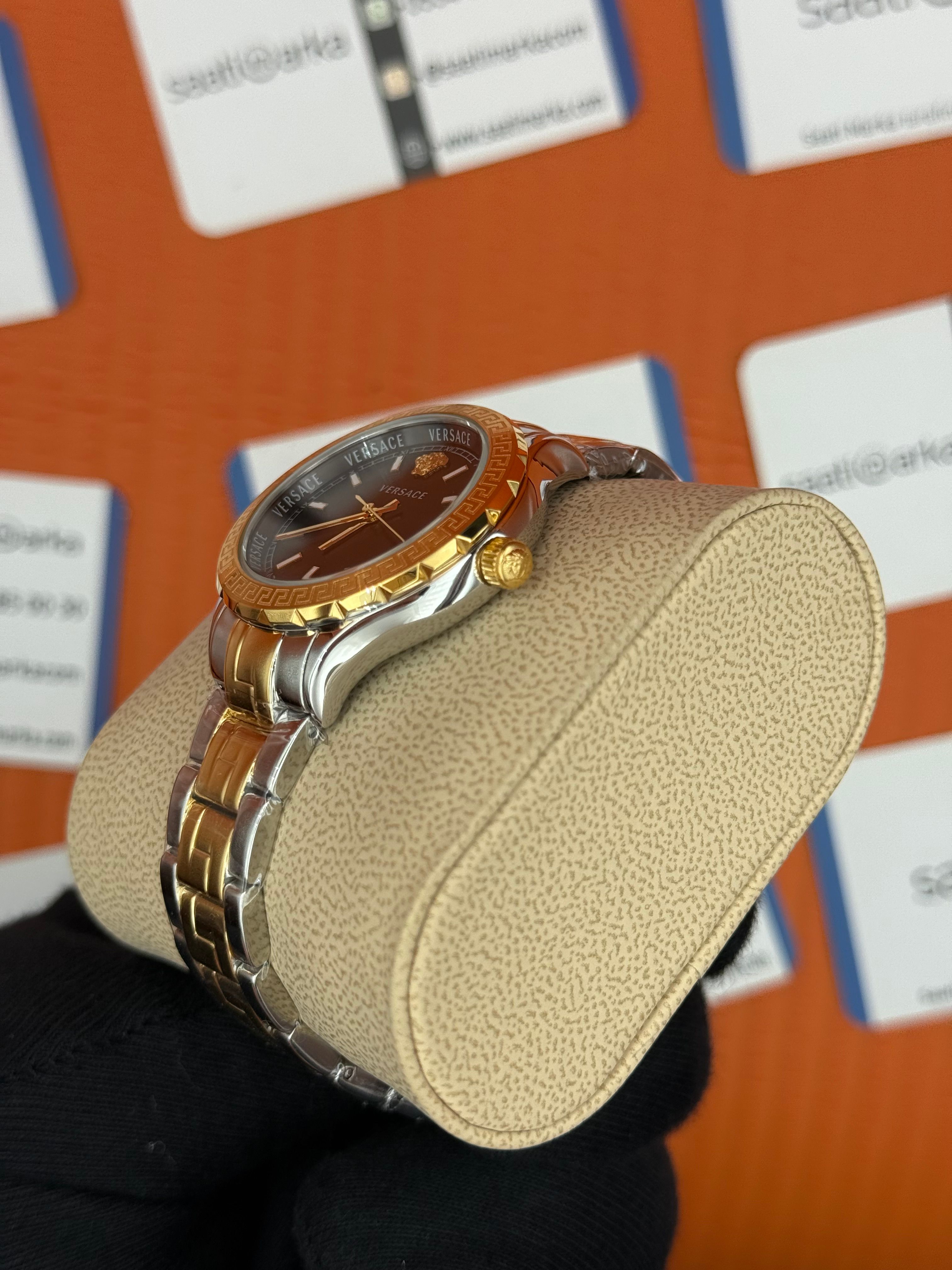 VERSACE siyah kadran gold silver kasa kordon kadın kol saati
