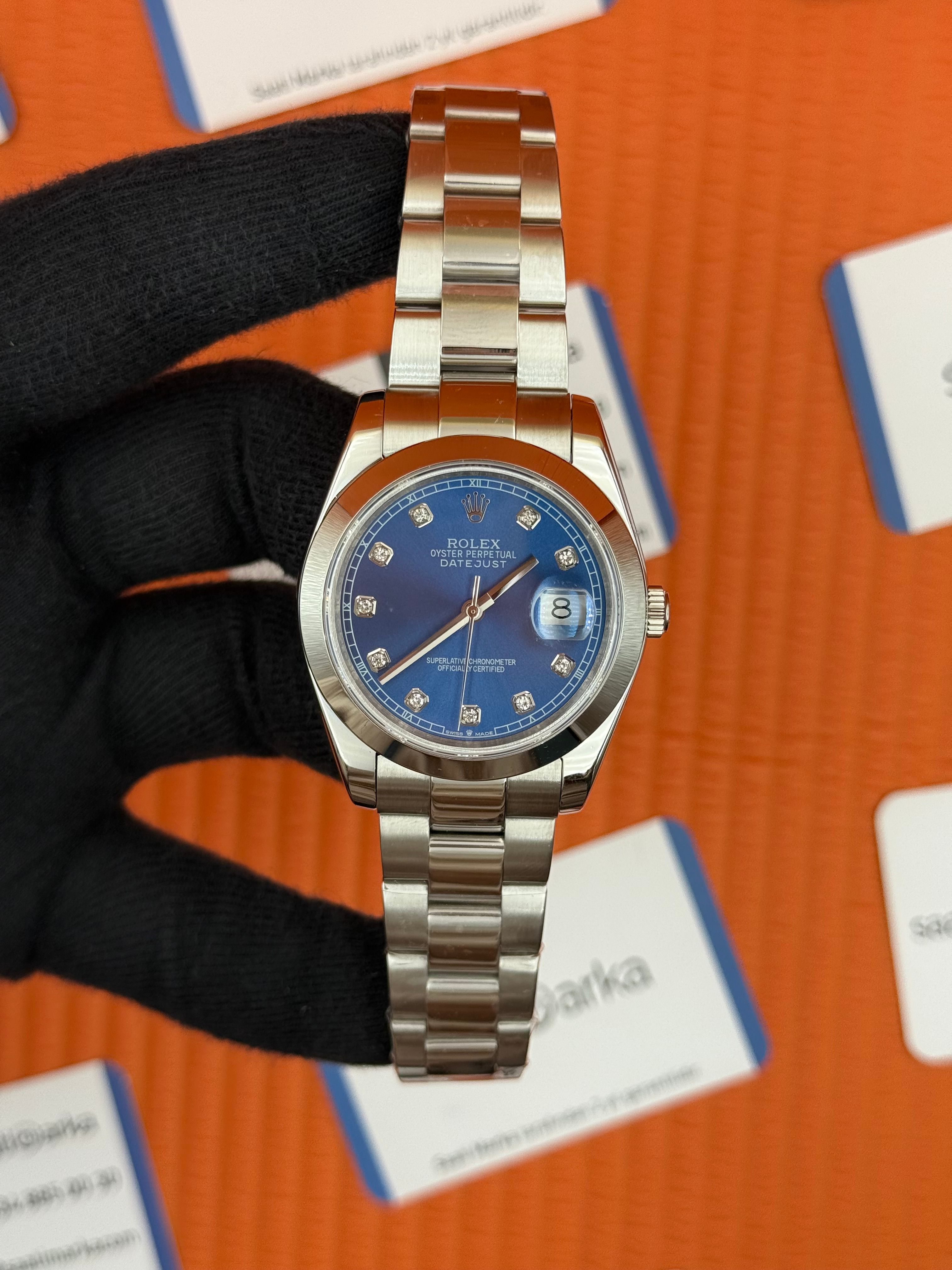 ROLEX Datejust baget taşlı blue dial silver oyster kordon