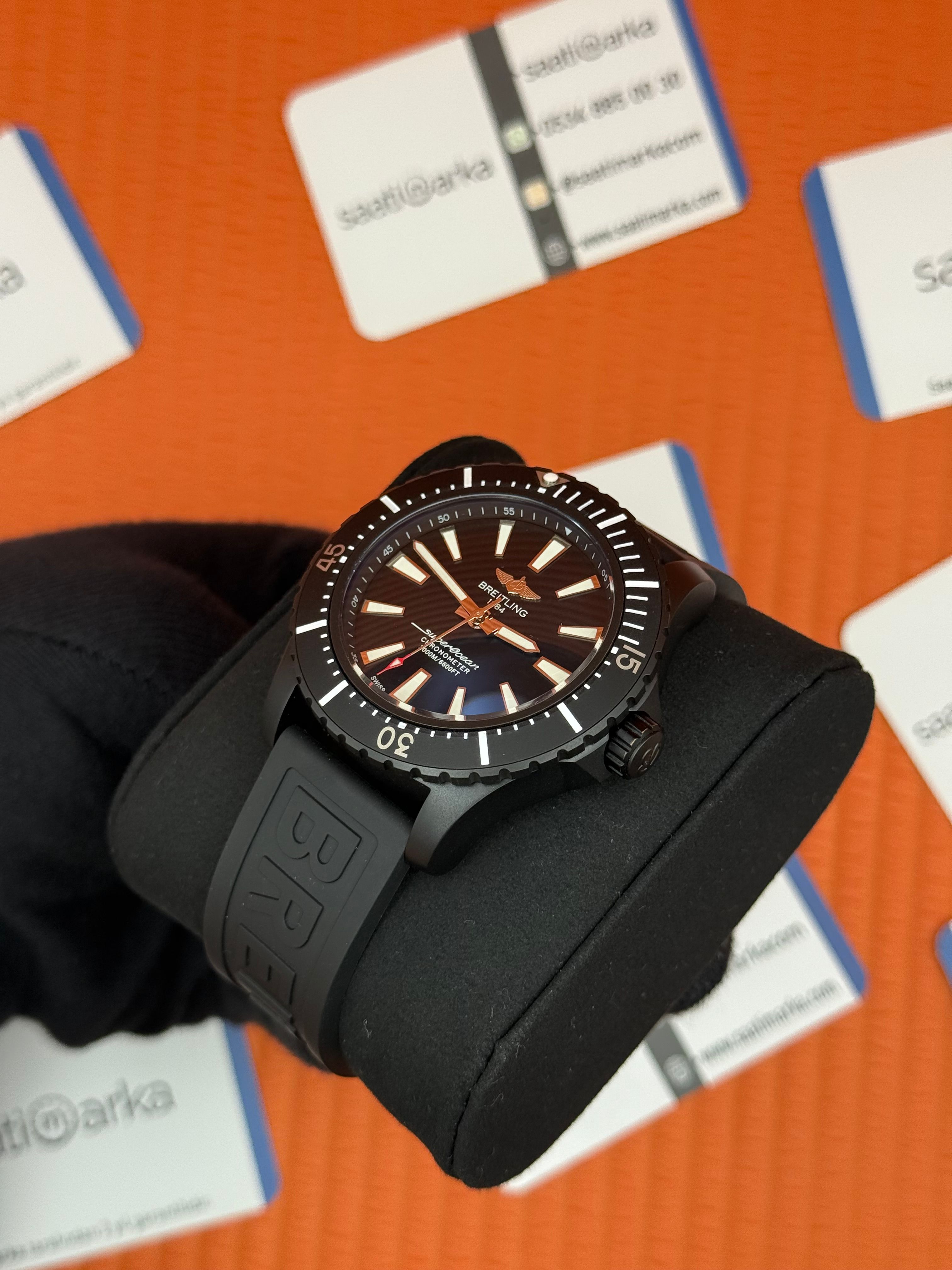 ROLEX Superocean siyah kadarn bezel siyah kauçuk kordon