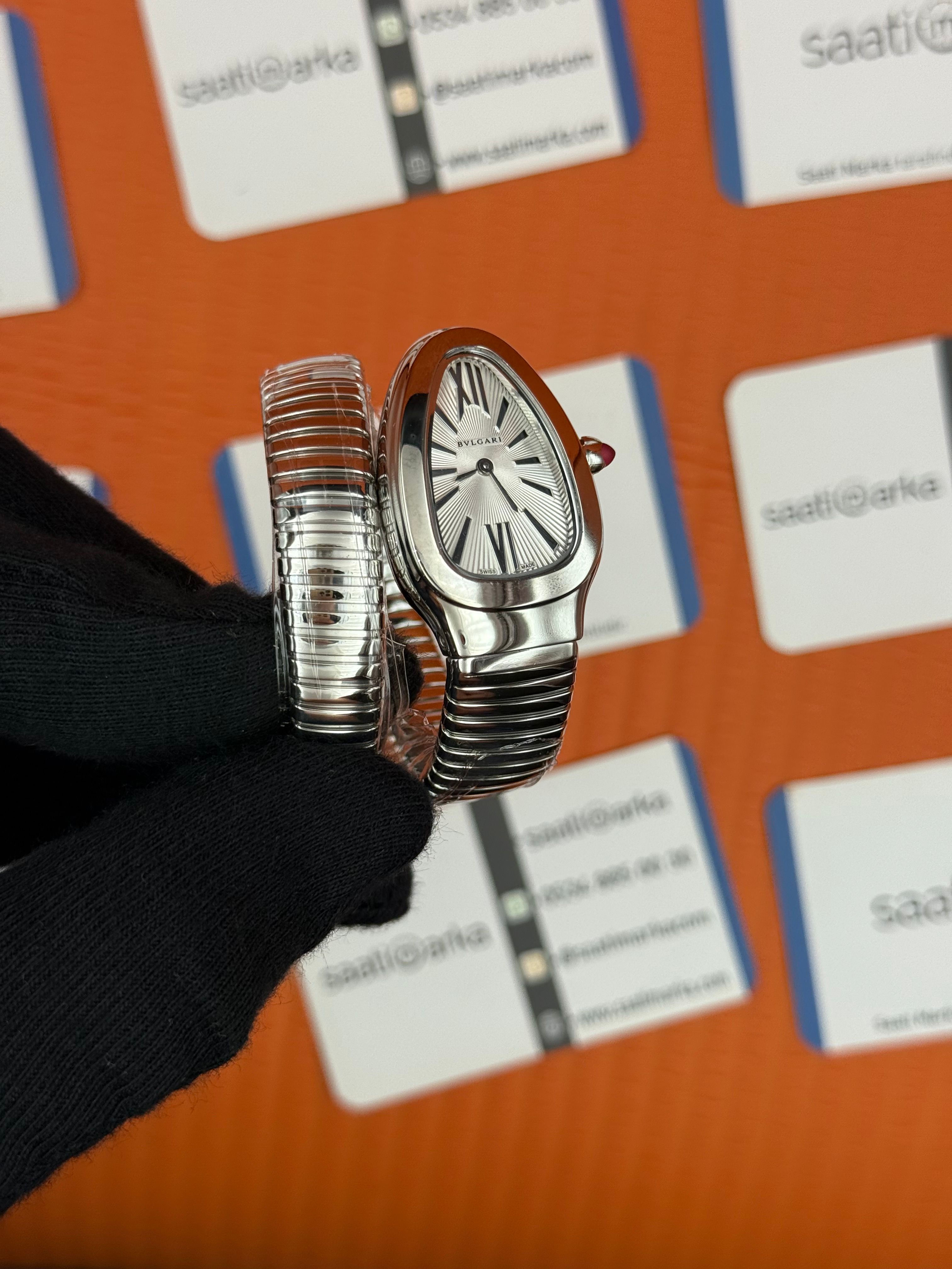 BVLGARİ serpenti tek sarma silver kordon beyaz kadran kadın kol saati