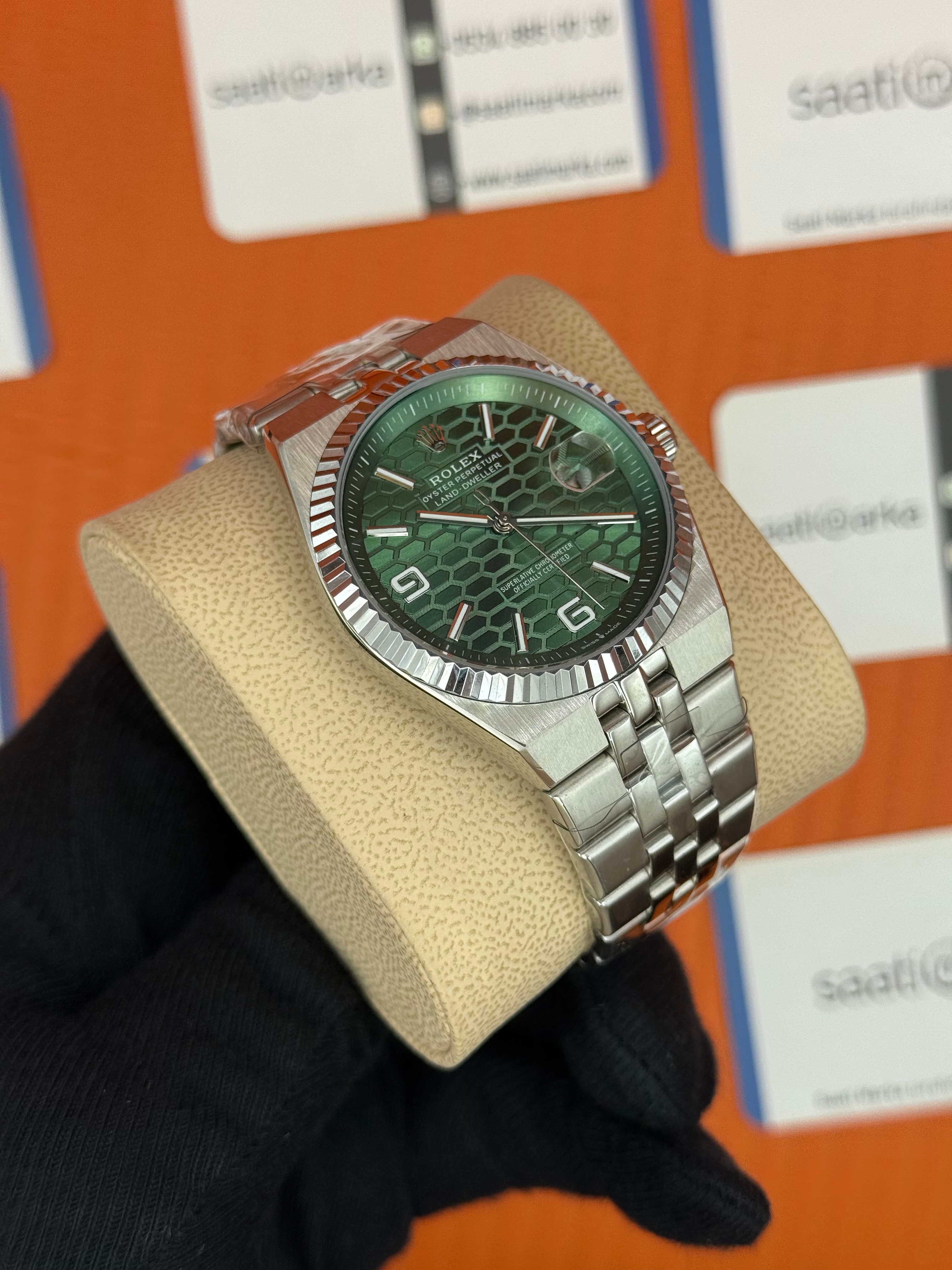 ROLEX land dweller 40mm yeşil kadran silver kasa kordon oystersteel erkek kol saati