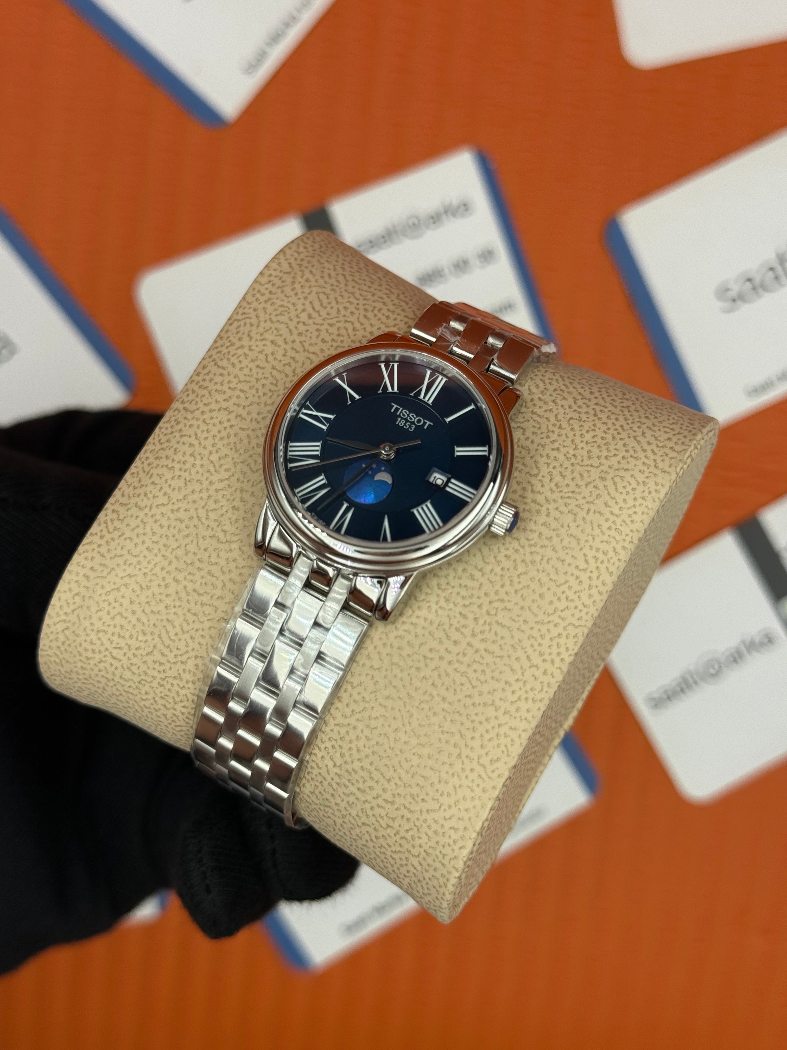 TISSOT carson premium gent monnphase mavi kadran silver kasa kordon kadın kol saati