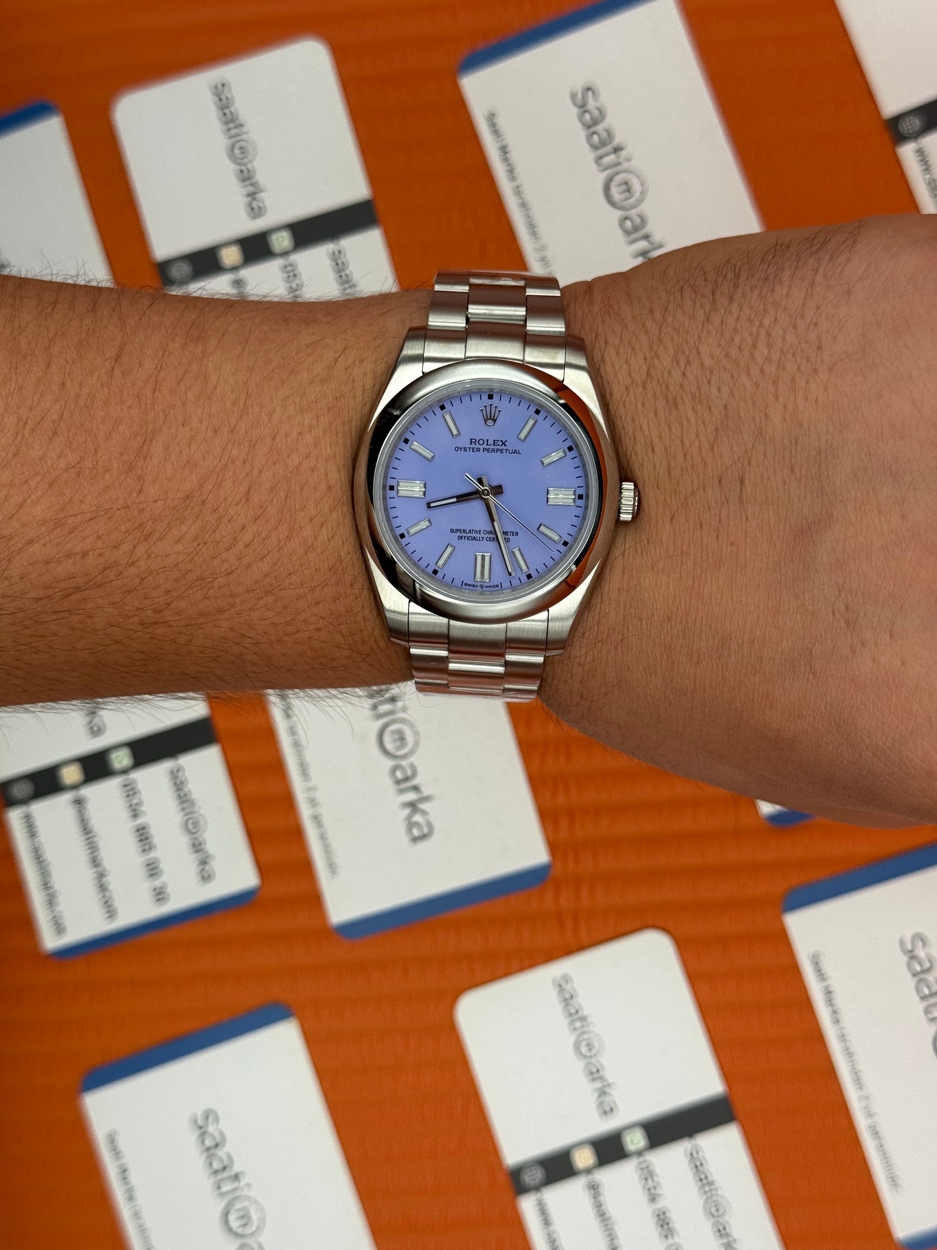 ROLEX oyster perpetual levander kadran silver kasa kordon erkek kol saati