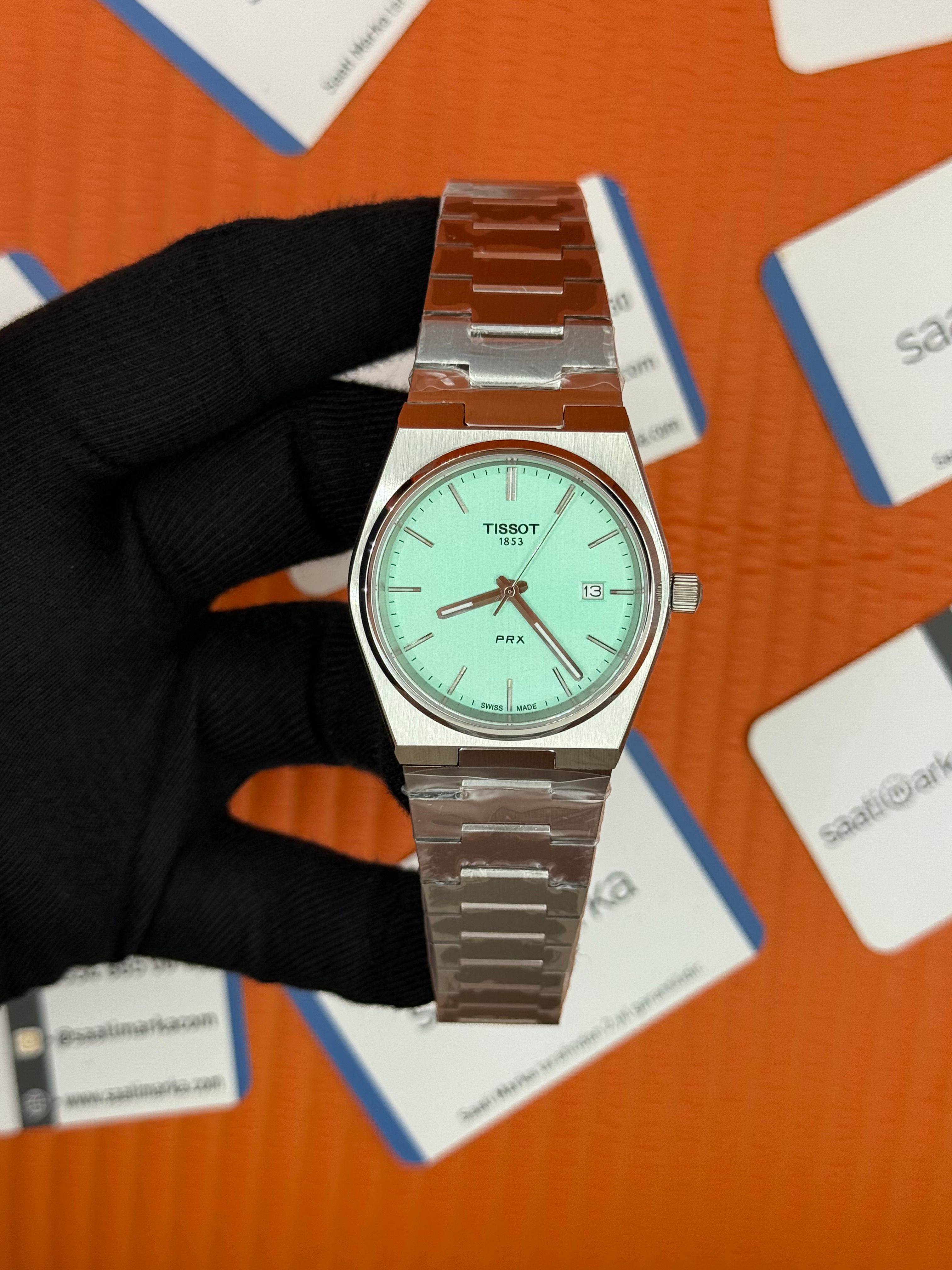 TISSOT PRX 40MM tıffany kadran silver kasa kordon erkek kol saati