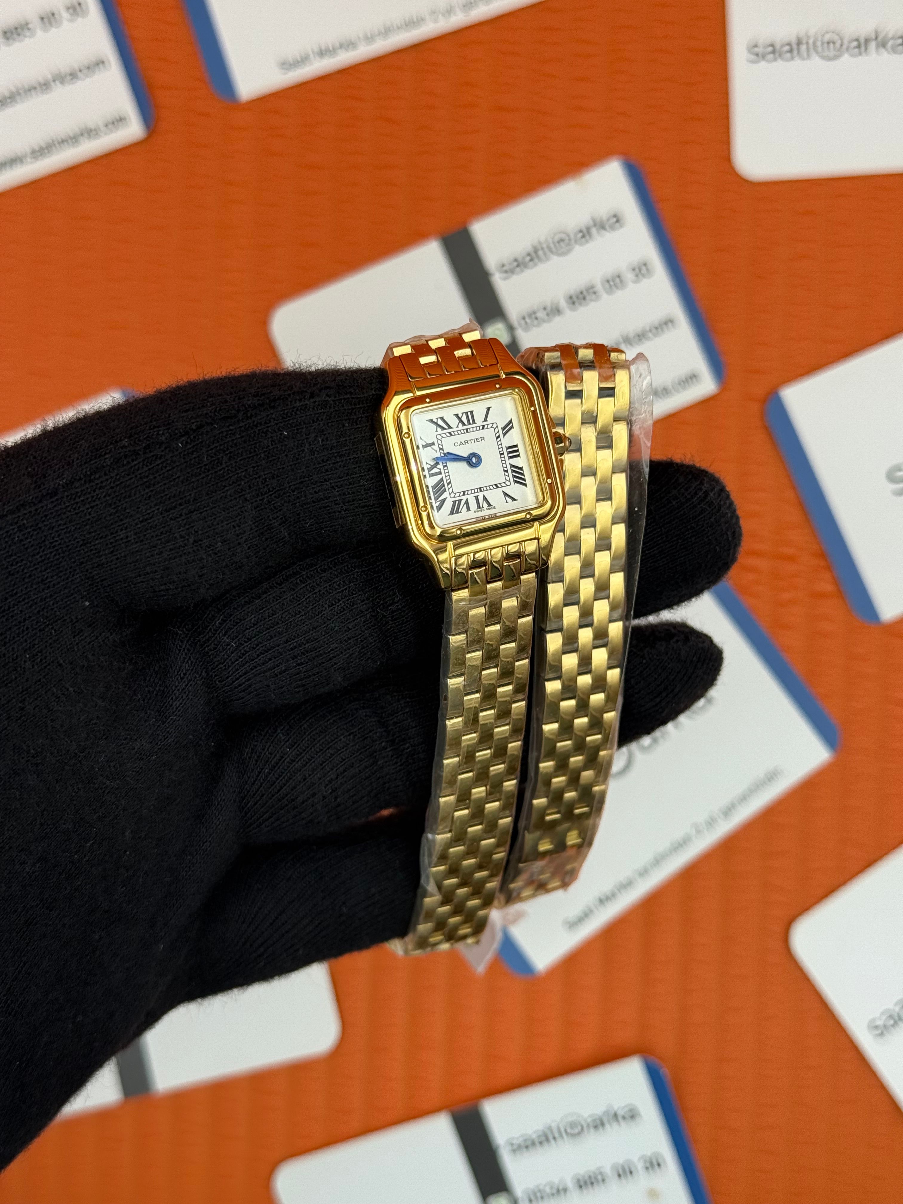 CARTIER Panthere 22mm çift sarma gold kordon gold kasa 