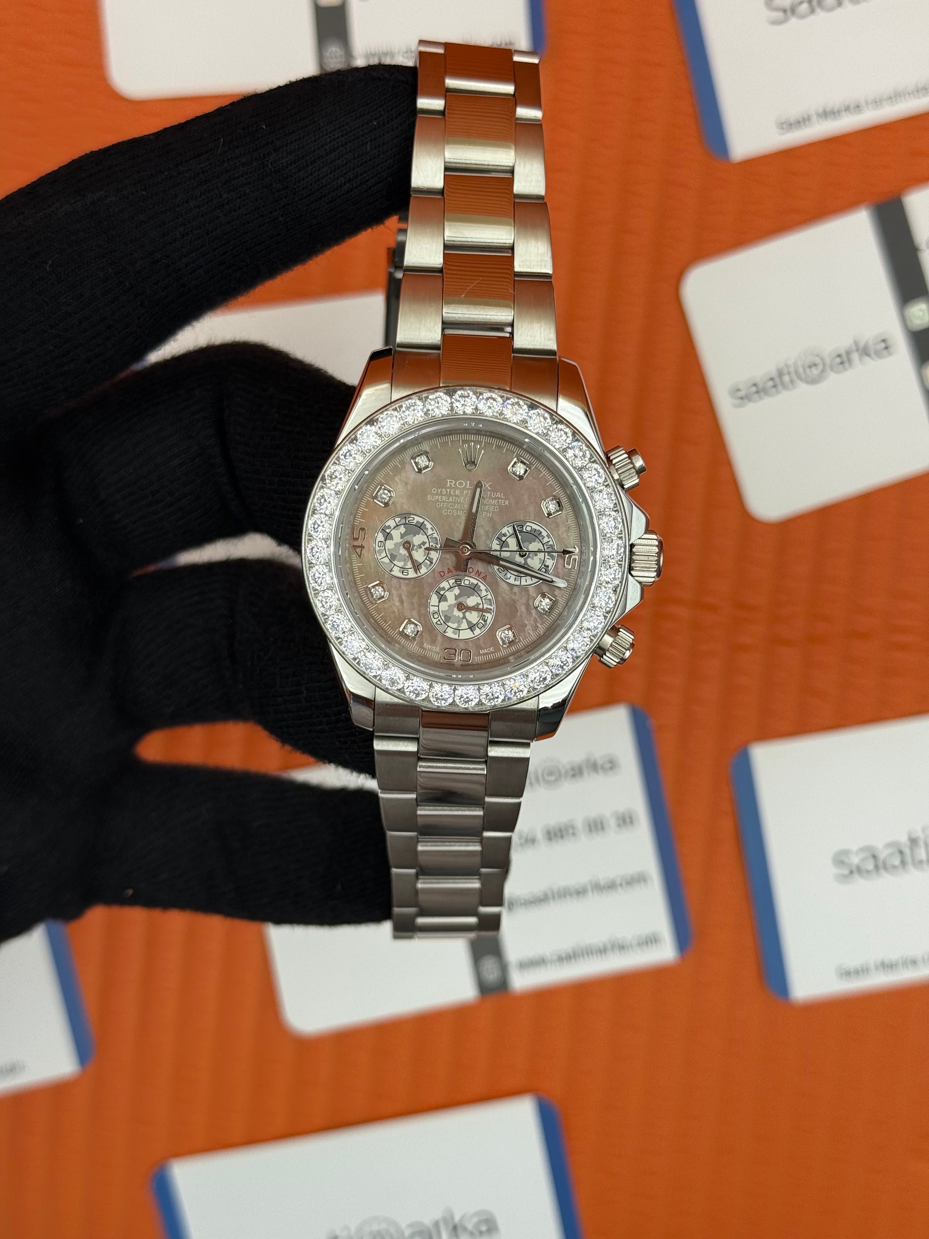 ROLEX Daytona taşlı bezel grey dial silver kasa-kordon