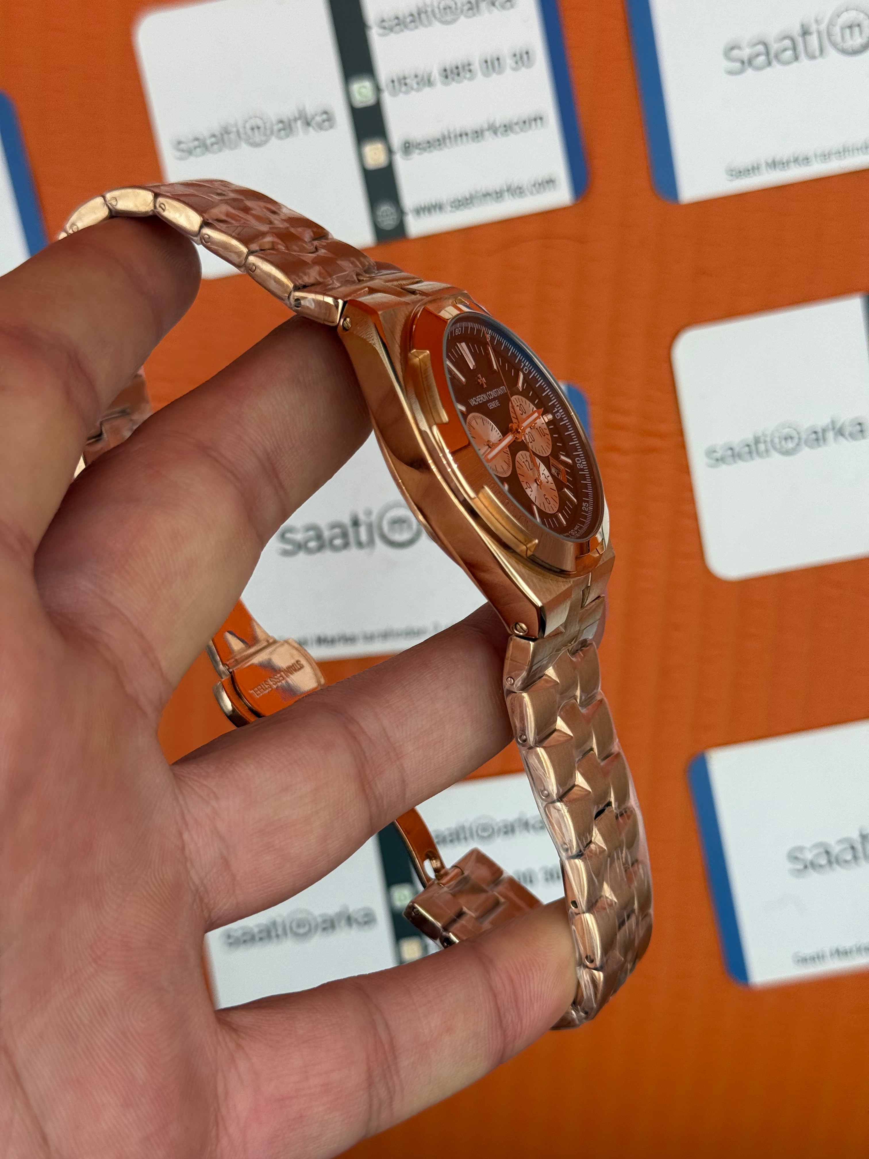 VACHERON CONSTANTIN overseas chronograph siyah kadran rose kasa kordon erkek kol saati