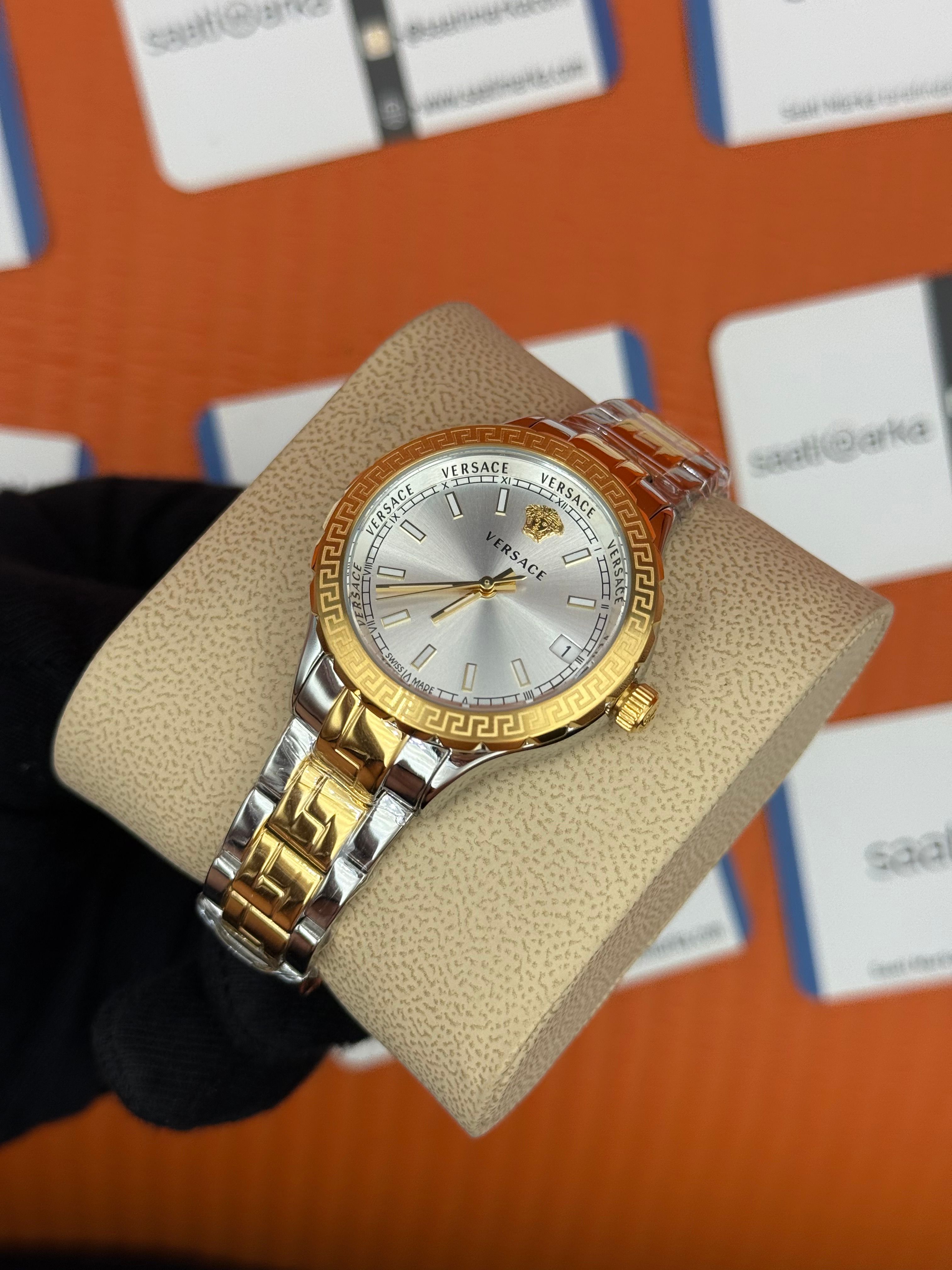 VERSACE beyaz kadran gold silver kasa kordon kadın kol saati