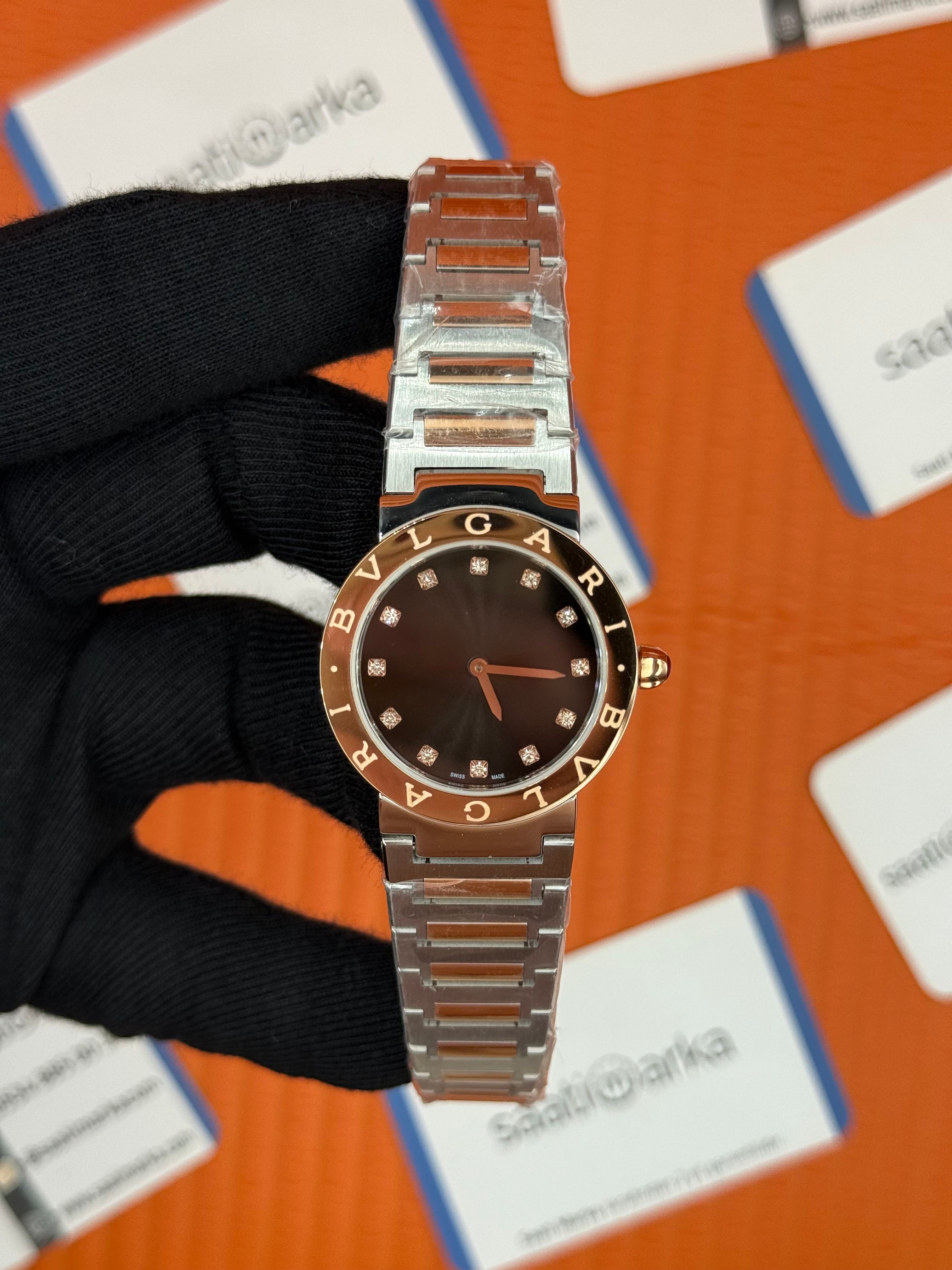 BVLGARI siyah kadran rose bezel silver kasa kordon kadın kol saati