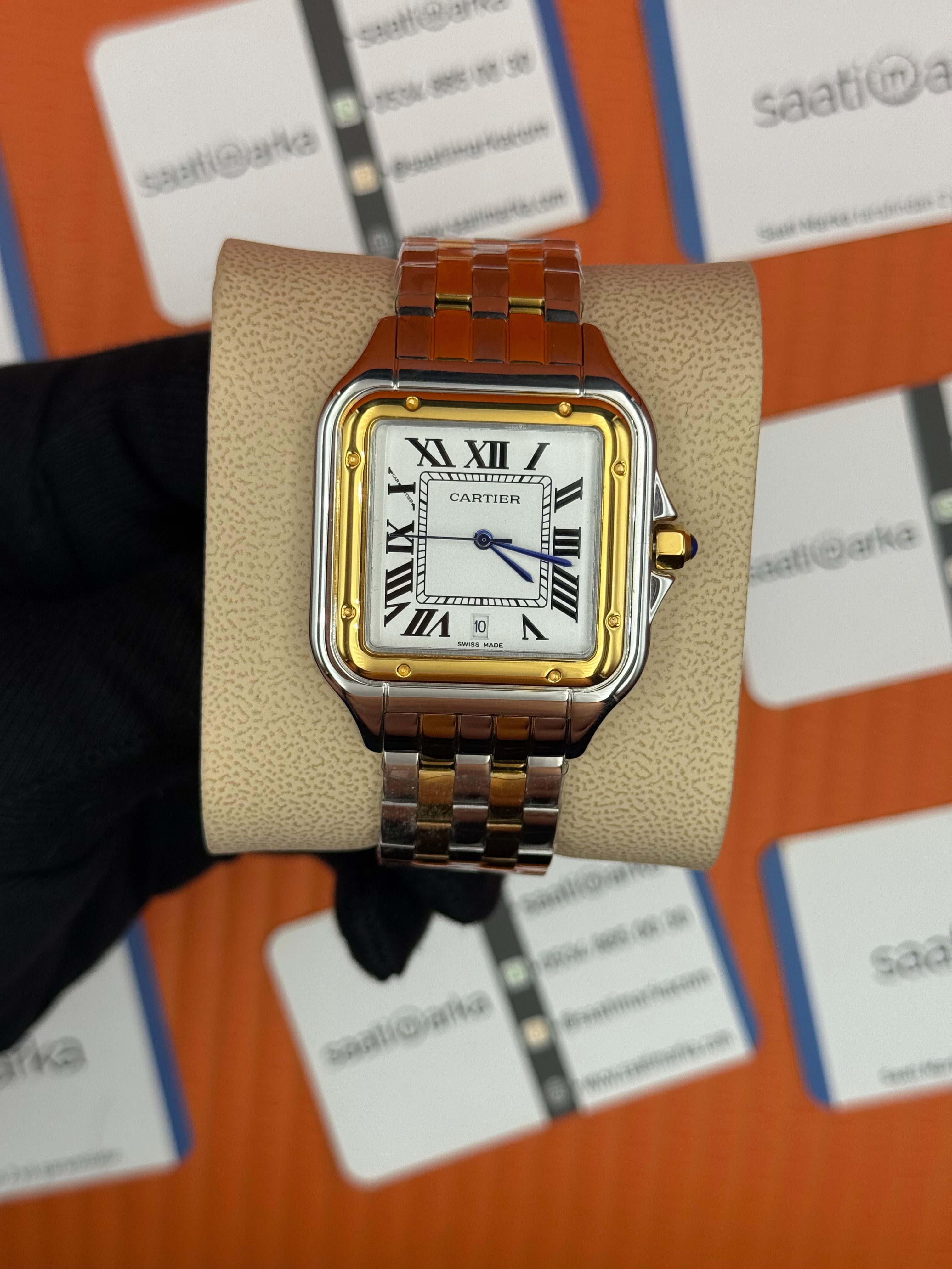CARTİER panthere 42mm beyaz kadran gold silver kasa kordon erkek kol saati