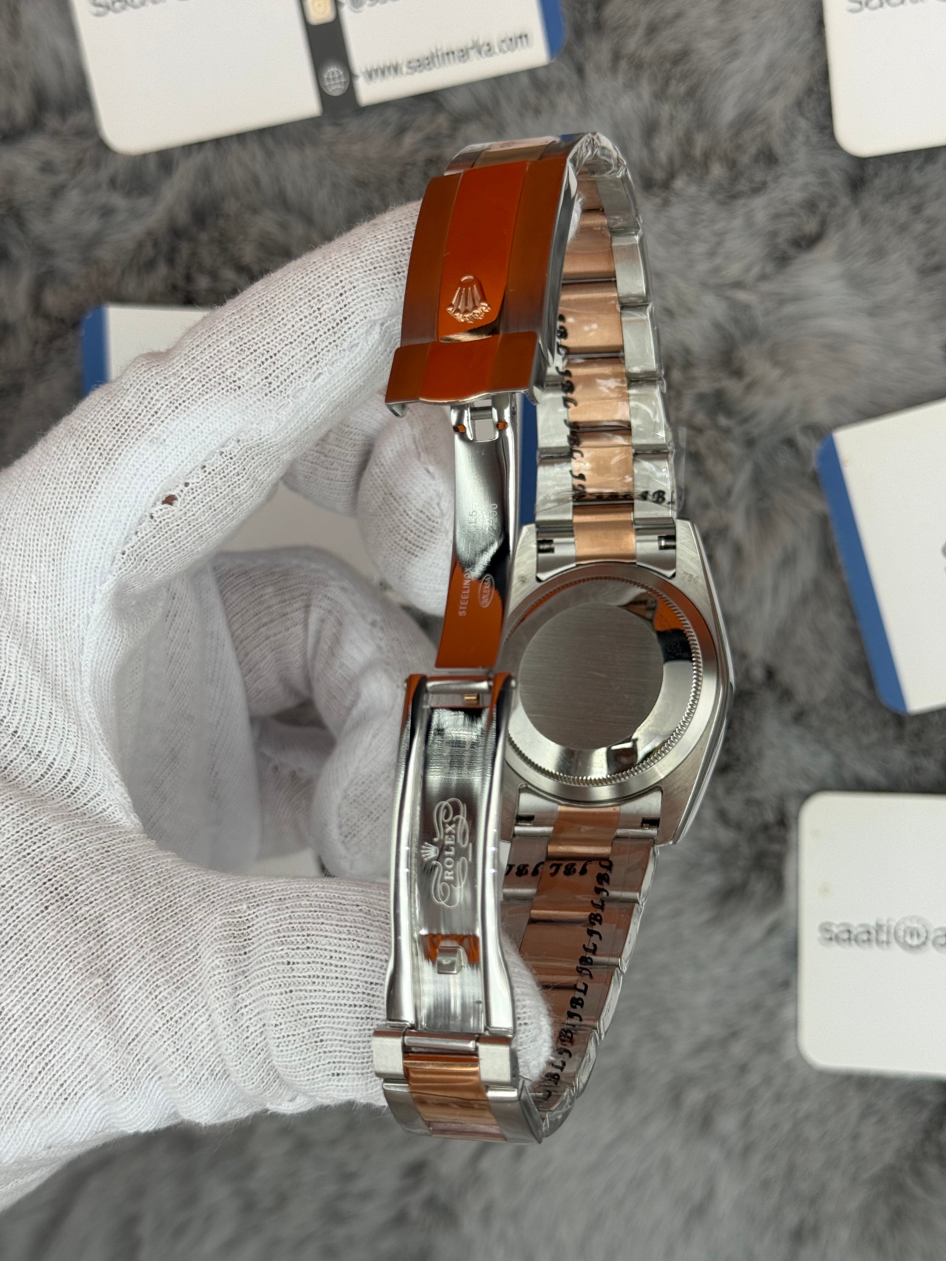 ROLEX Datejust 36mm siyah baget taşlı kadran silver kasa rose silver oyster kordon 