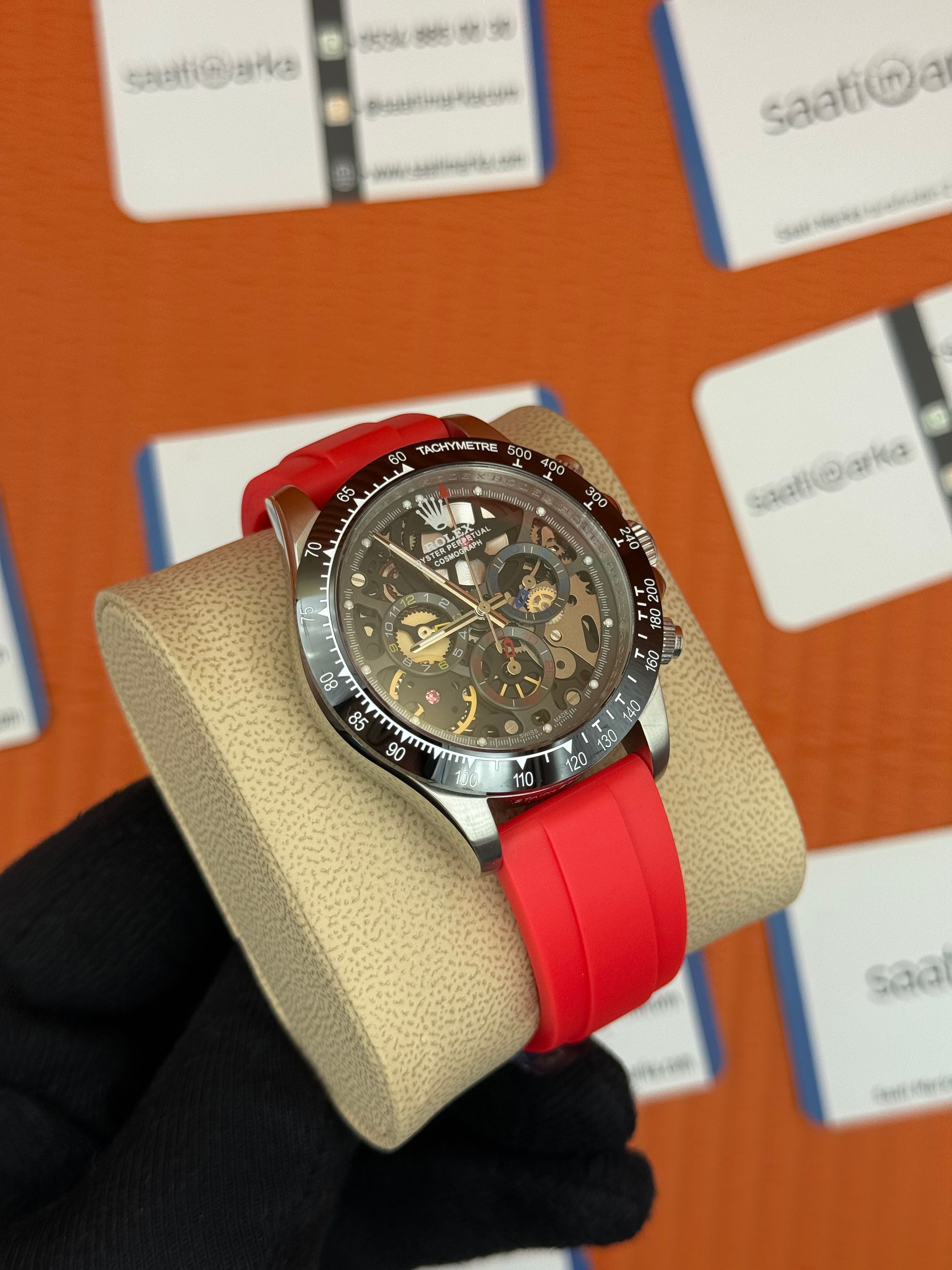 ROLEX Daytona juan pablo montoya kauçuk kırmızı kordon silver kasa
